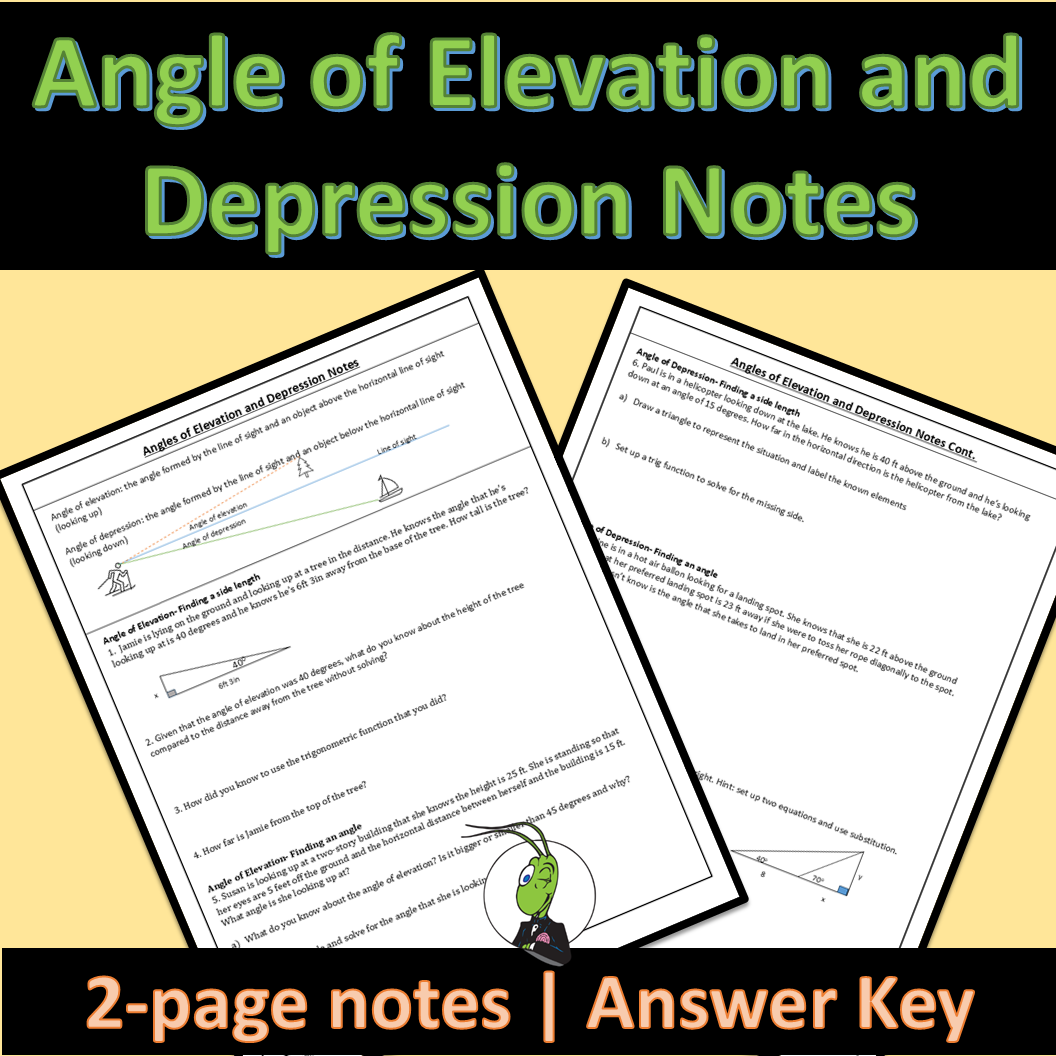 Angles of Elevation and Depression Geometry Guided Notes Trigonometry Unit