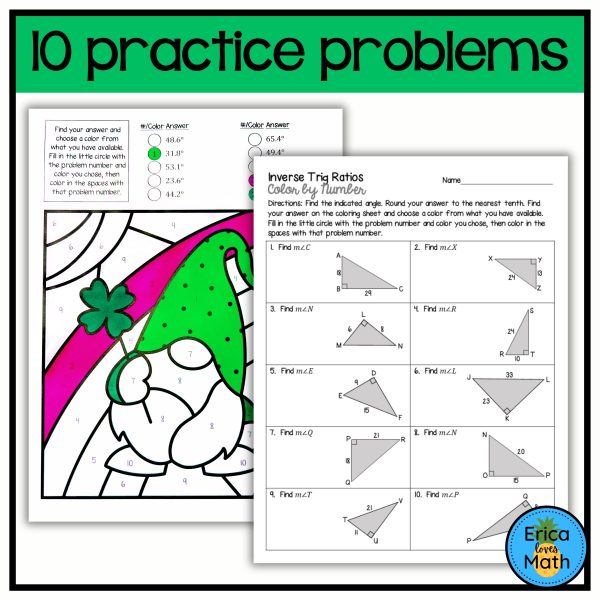 Inverse Trig Ratios Color by Number Activity for St. Patrick’s Day ...