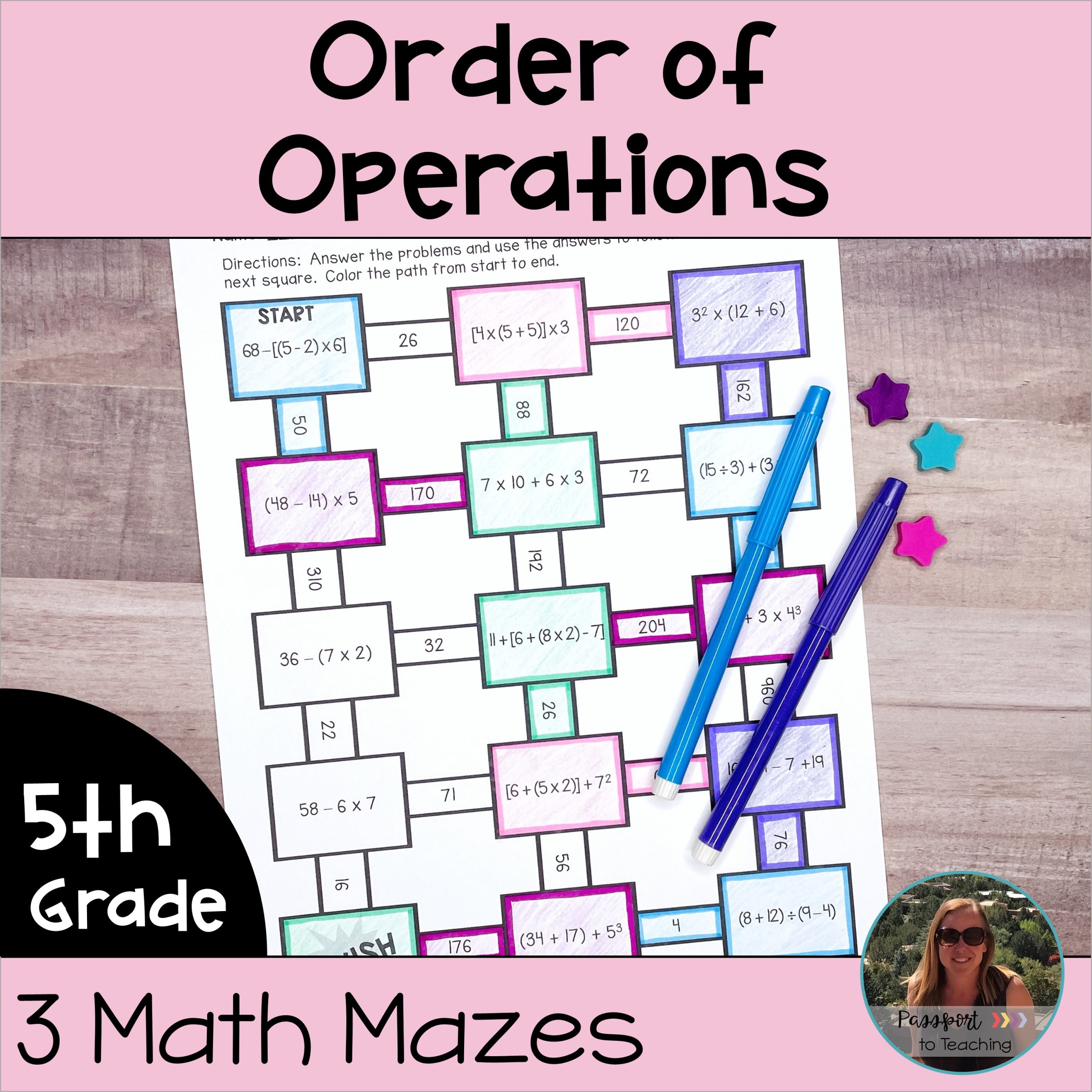 Order of Operations and Numerical Expressions Math Maze Worksheets - 5th Grade