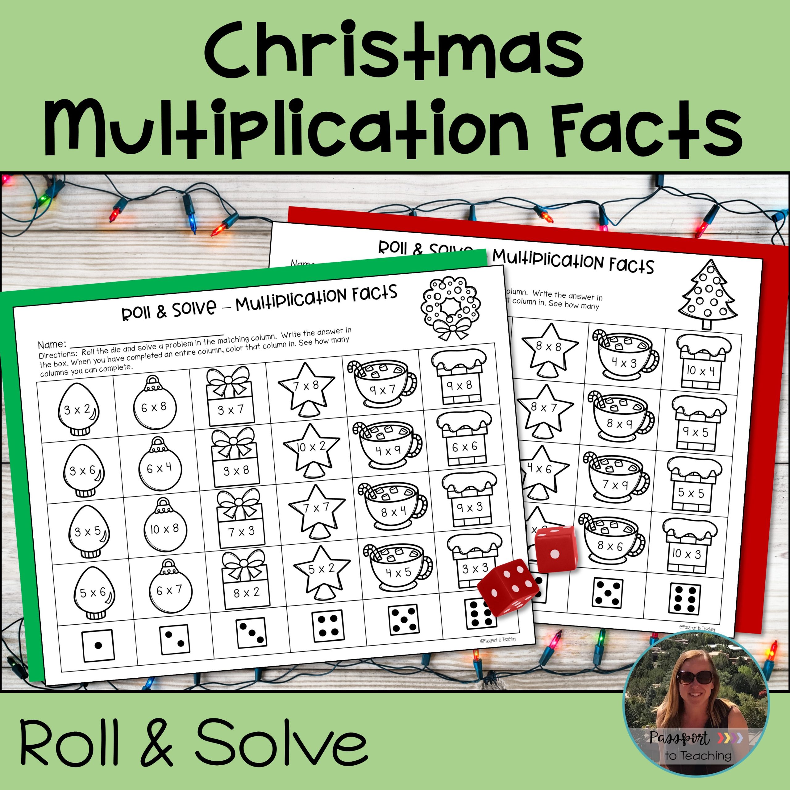 Christmas Multiplication Facts Activity Roll and Solve - Dollar Deal