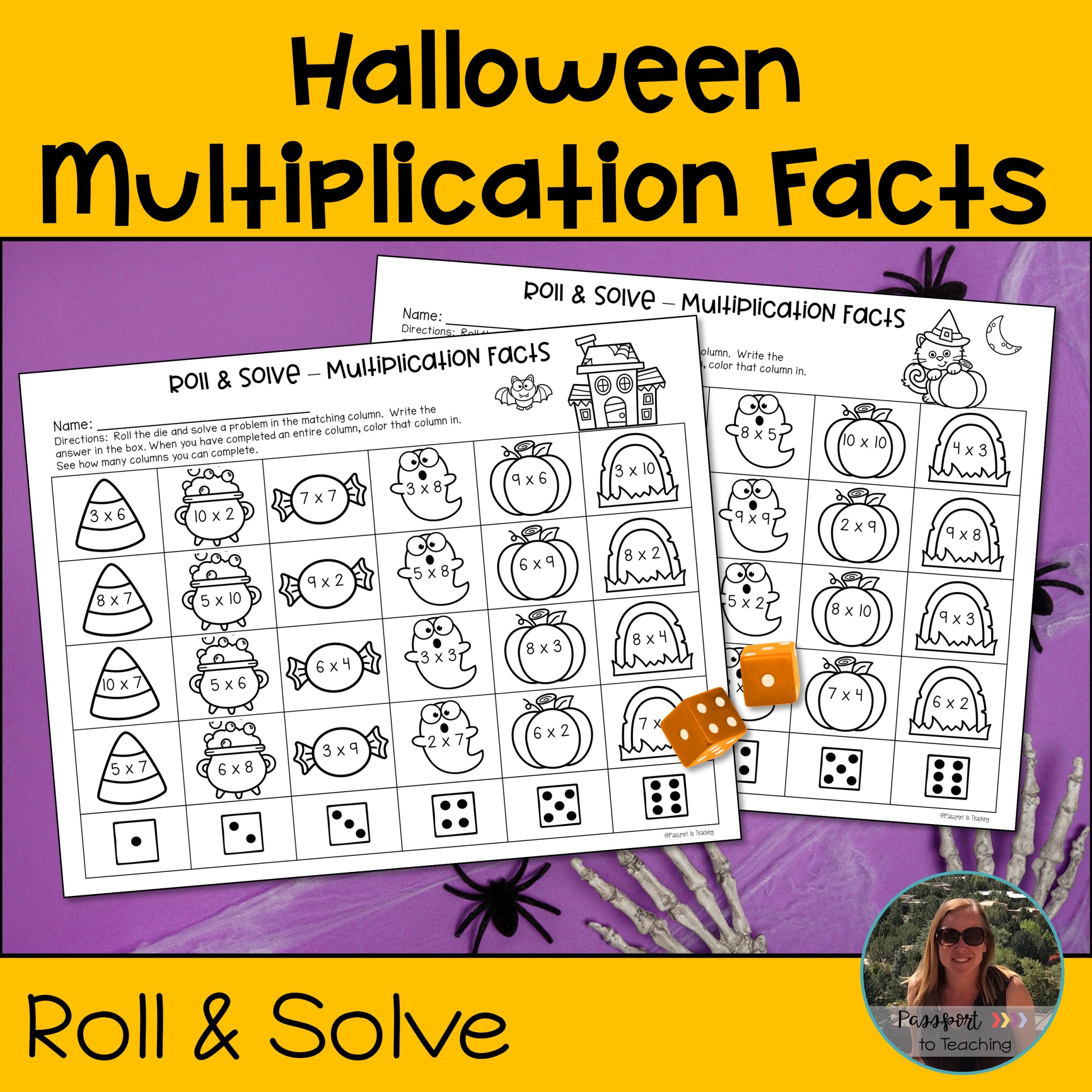 Halloween Multiplication Facts Activity Roll and Solve - 4th Grade - Dollar Deal