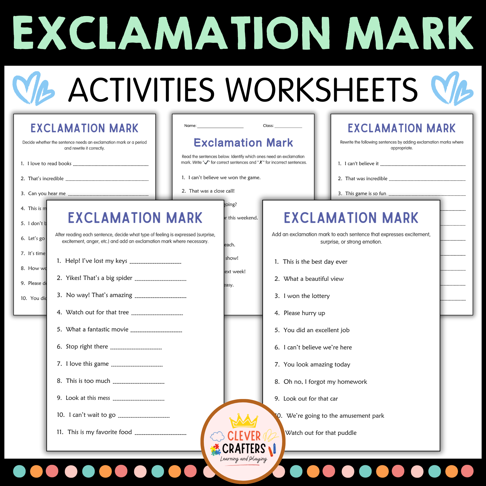 Printable Exclamation Mark Grammar Worksheets - Exclamatory Sentence for Grade 3