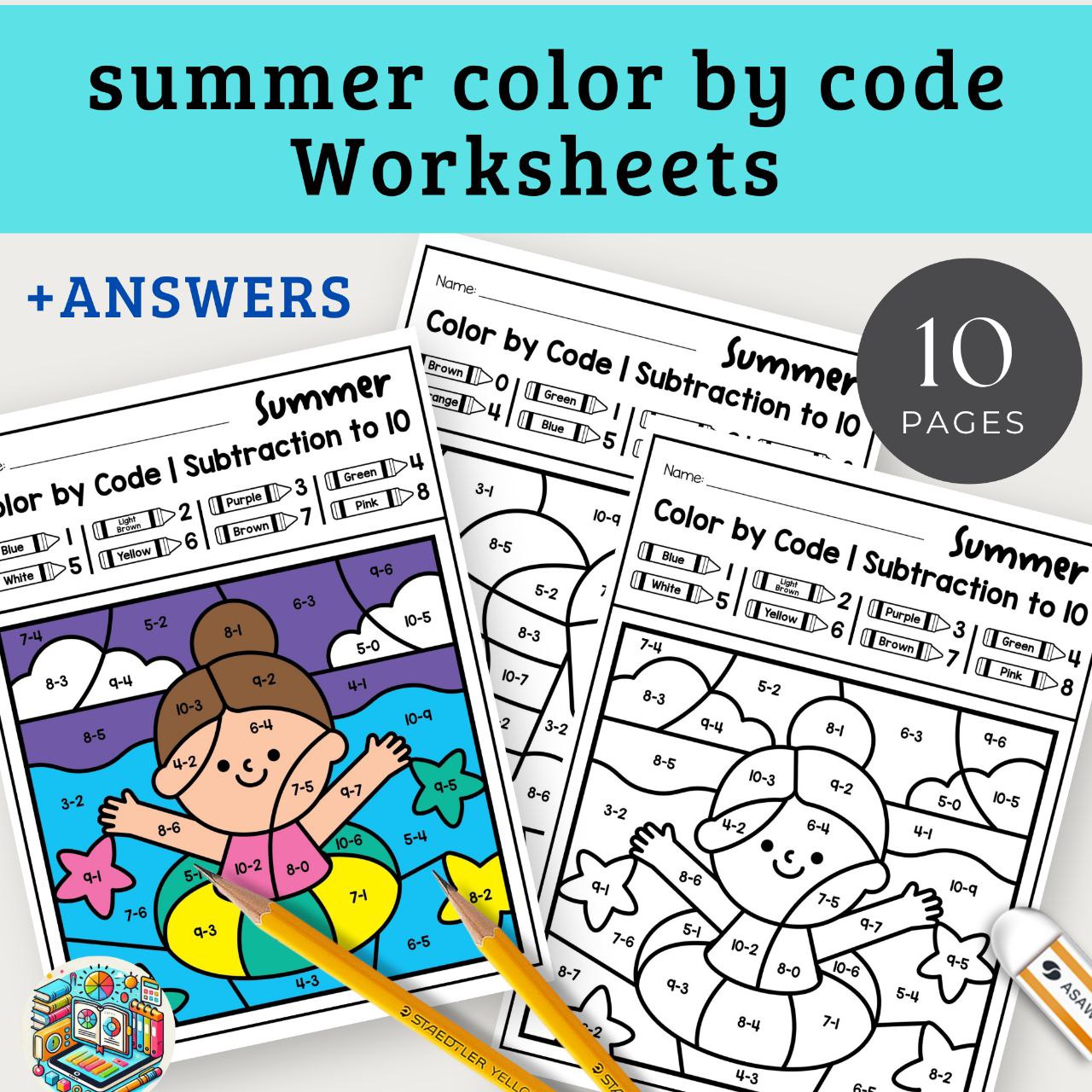 Summer Color by Code Worksheets