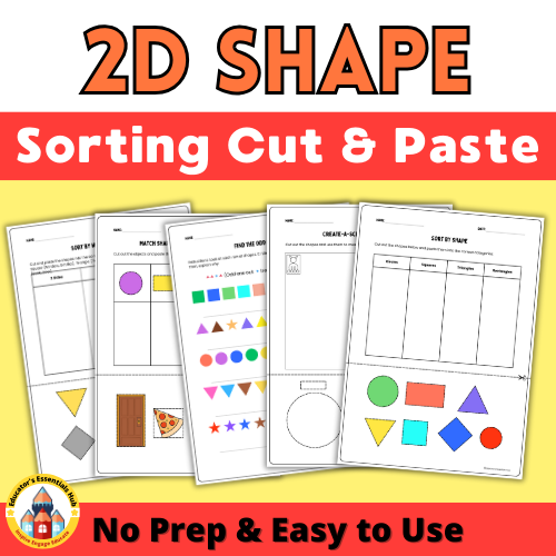 2D Shape Sorting Cut & Paste Worksheets | Hands-On Geometry Activity