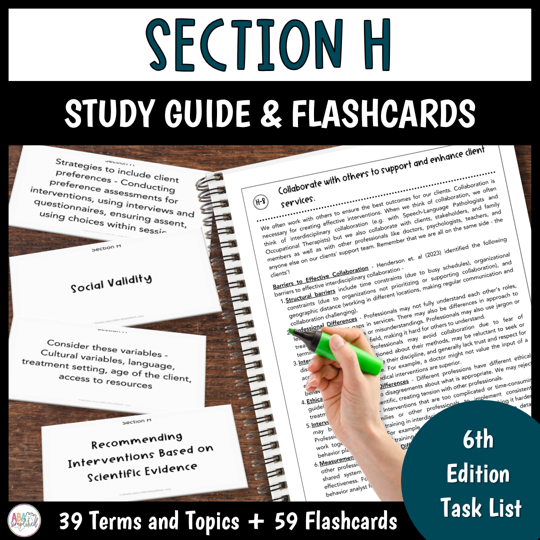 BCBA® Exam Prep Materials for 6th Edition | Section H Study Guide + Flashcards