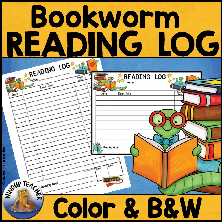 Bookworm Reading Log Printable for Homework Folders - Reading Goal Space