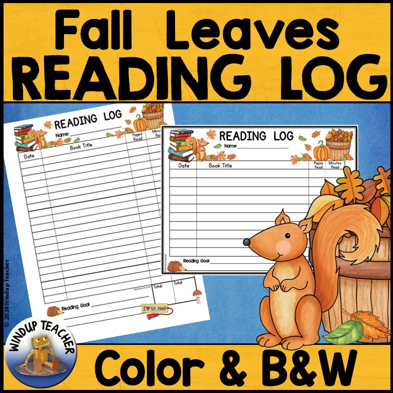 Fall Leaves Reading Log Printable for Homework Folders - Reading Goal Space