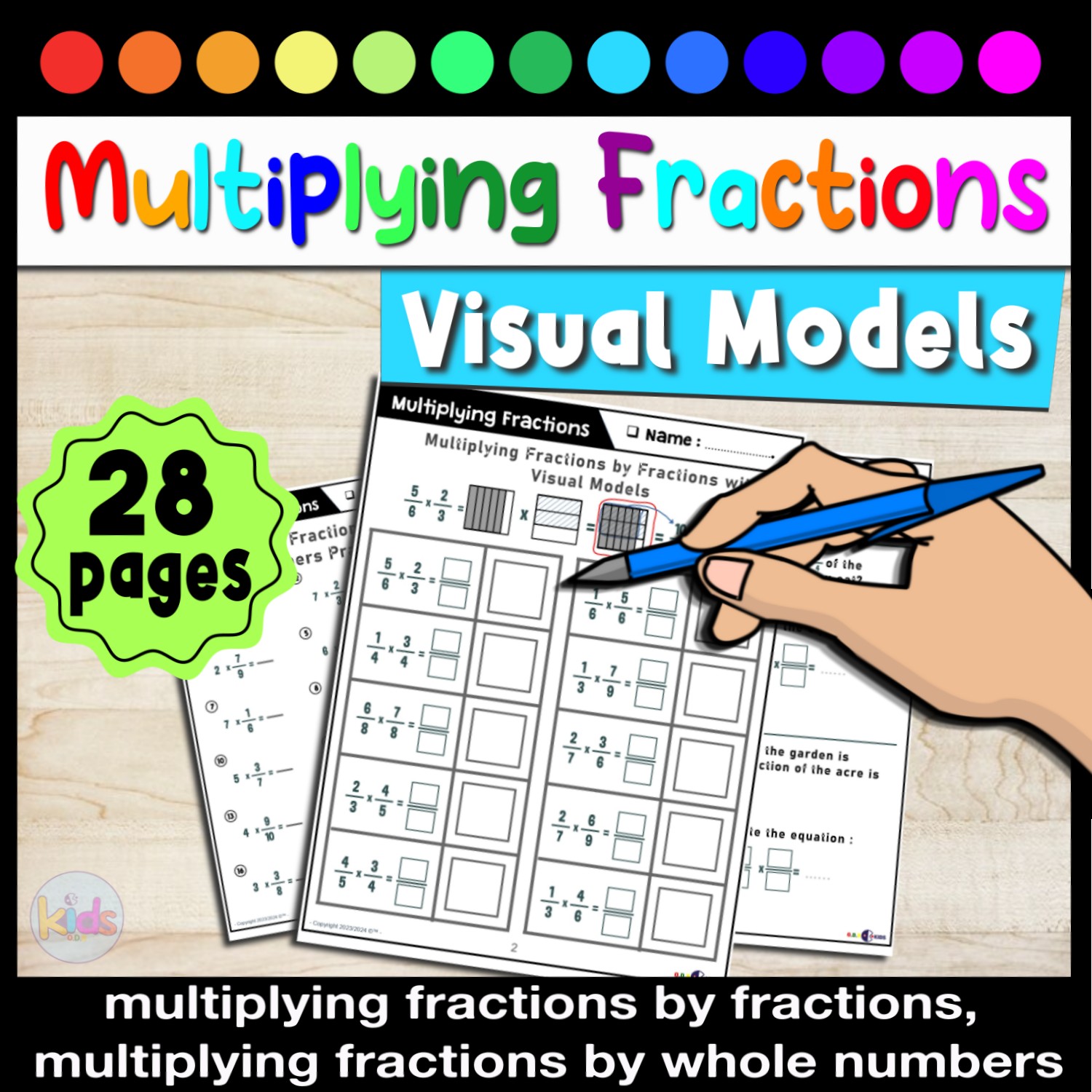 Worksheets for Multiplying Fractions with Visual Models and Real-World