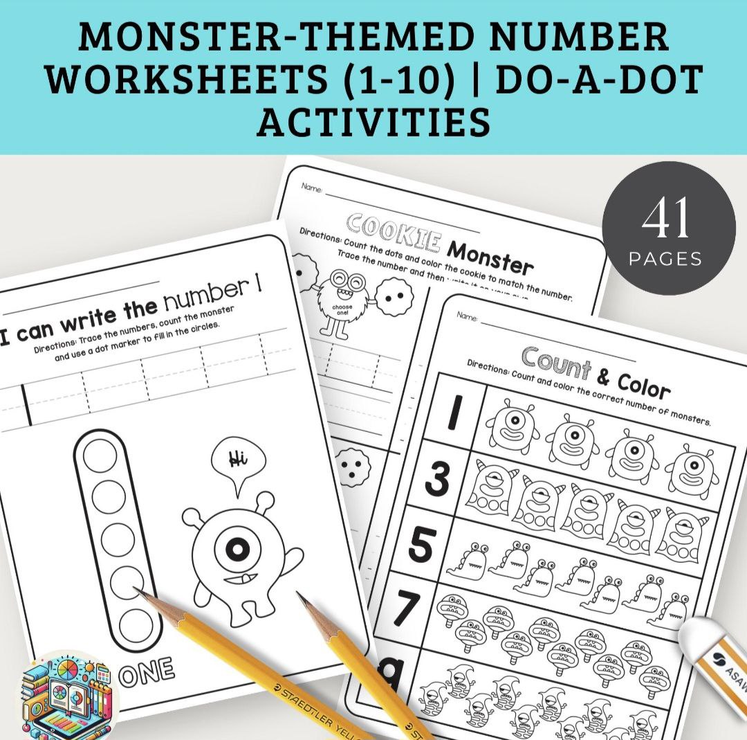 Monster-Themed Number Worksheets (1-10) | Do-A-Dot Activities