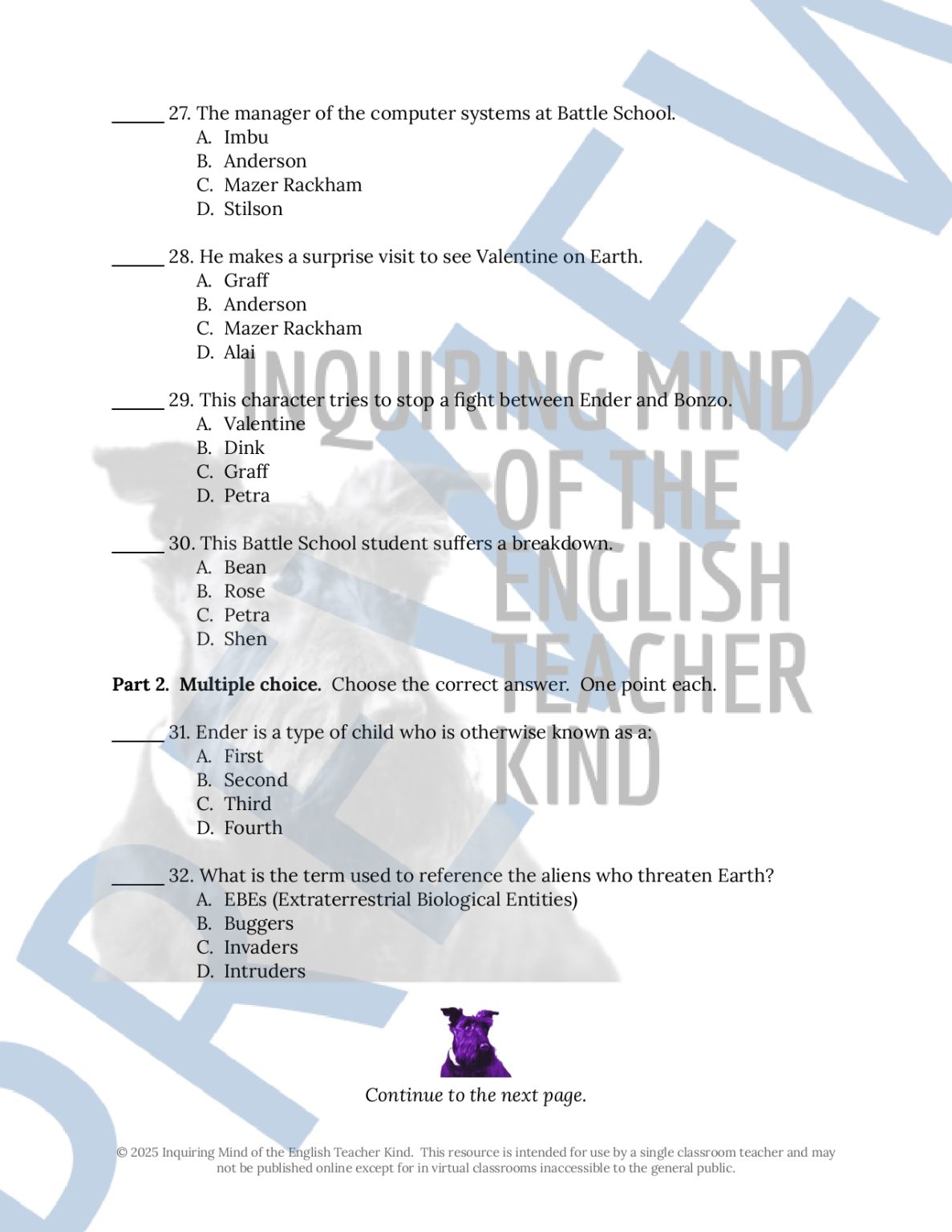Ender's Game Test and Answer Key with Study Guide - Made By Teachers
