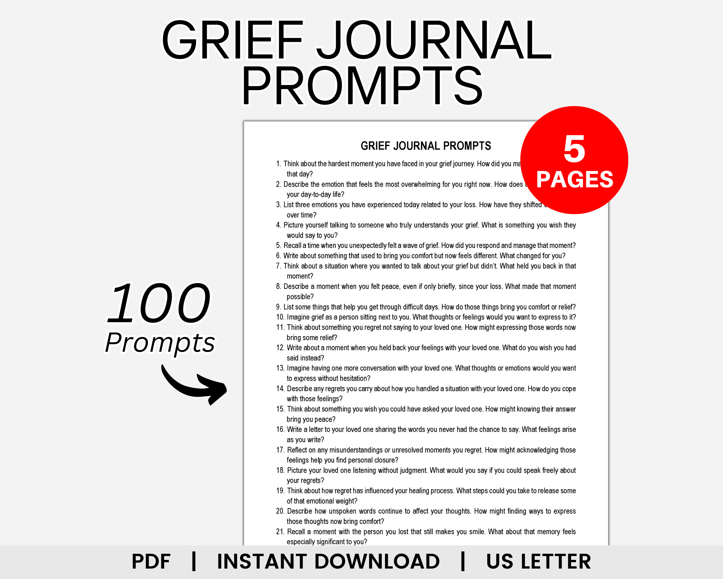Grief Journal Prompts, Bereavement Journal, Healing Journal, Grief and Loss, Journal Prompts