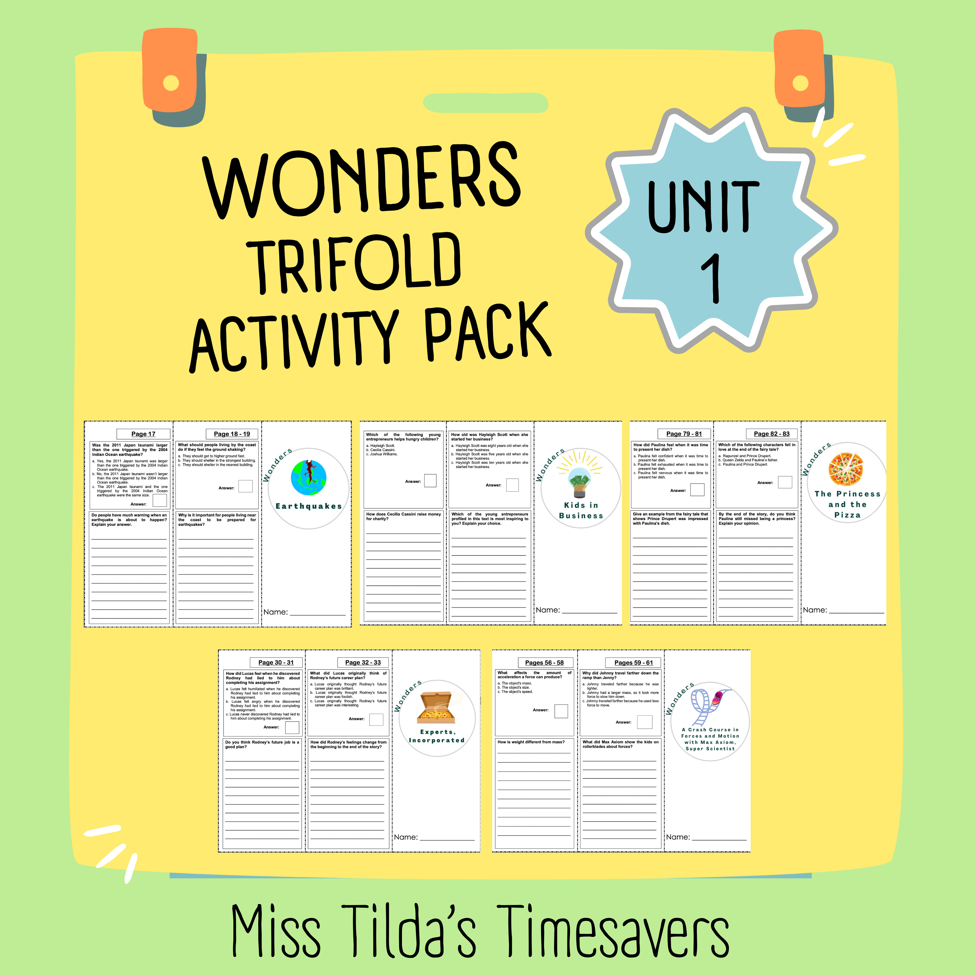 Wonders Grade 4 Unit 1: Question and Answer Trifold Activity Pack