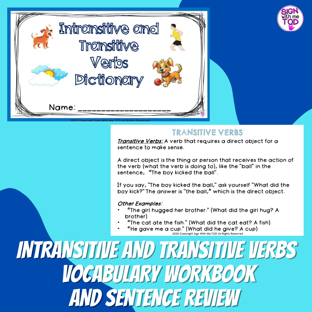 Transitive and Intransitive Verbs Workbook and Sentence Review