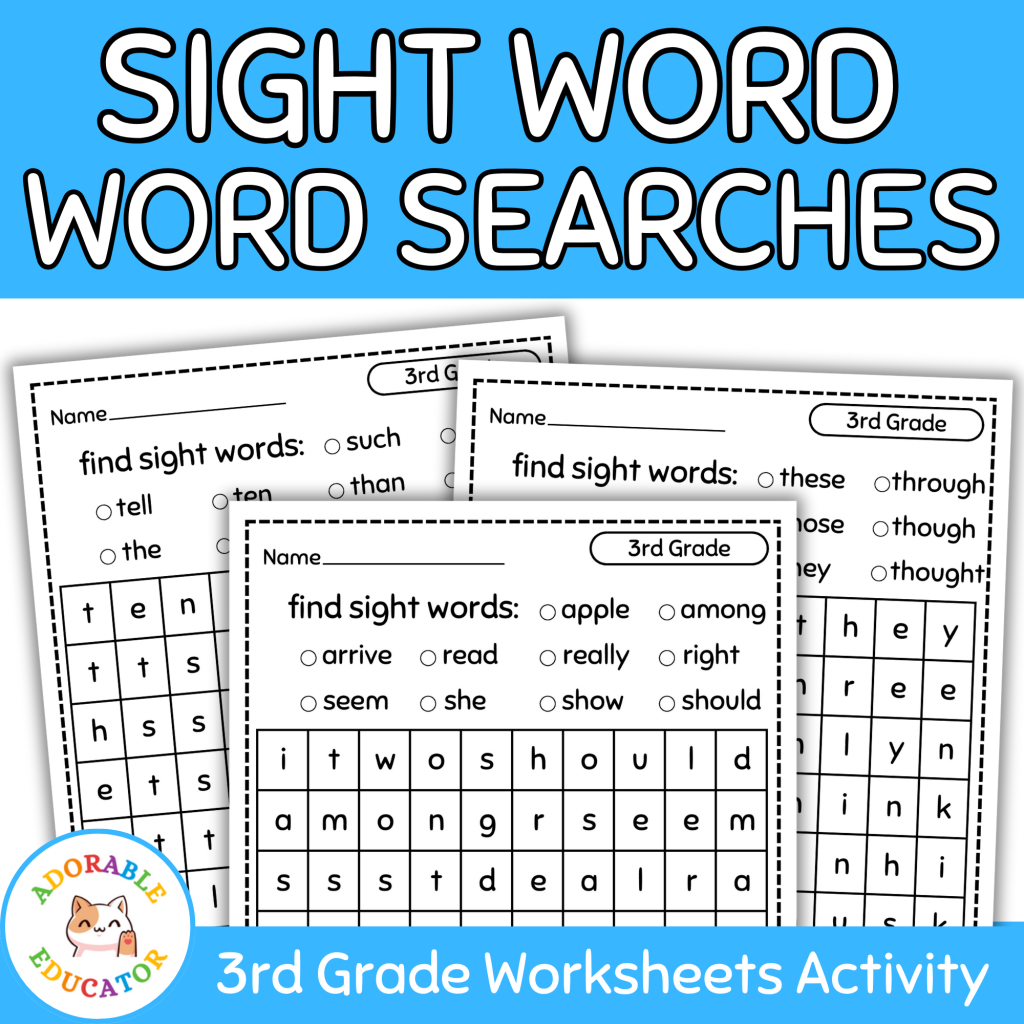 3rd Grade Sight Word | Word Search Worksheets Back to School Activity ...