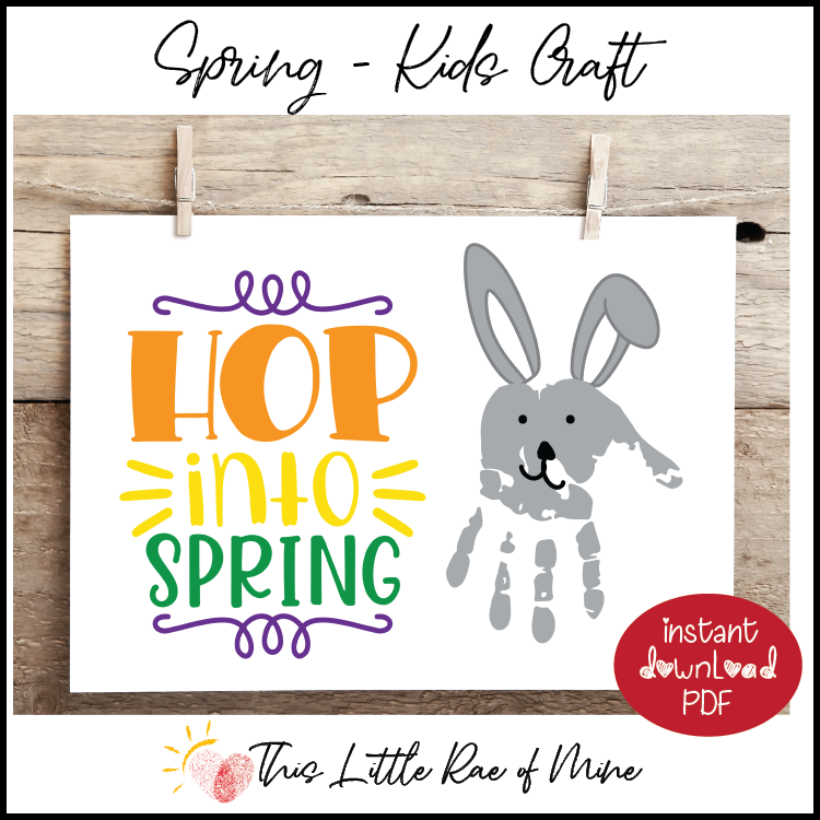 Hop into Spring - First Day of Spring - handprint art - printable - Keepsake