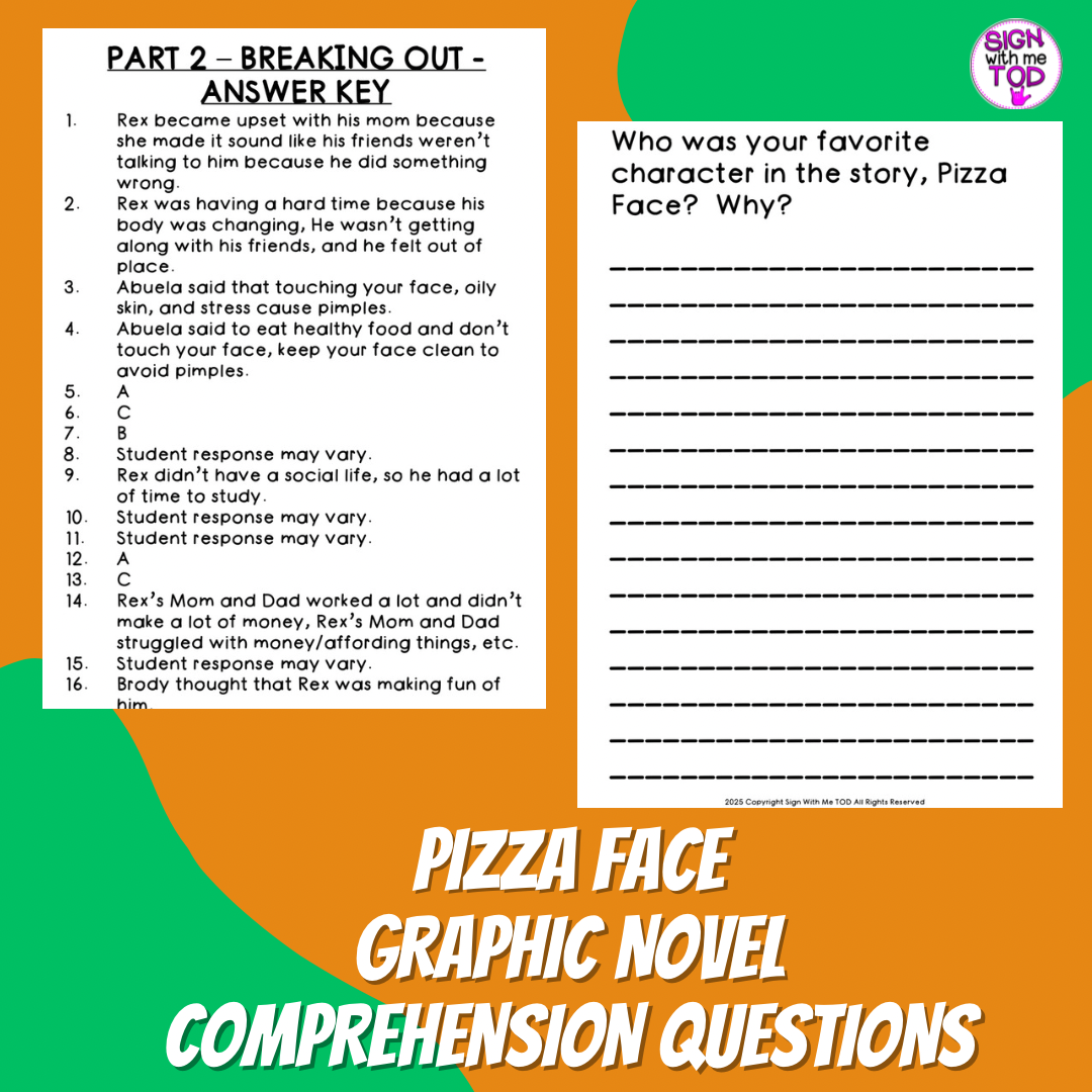 Pizza Face Graphic Novel Comprehension Questions - Made By Teachers