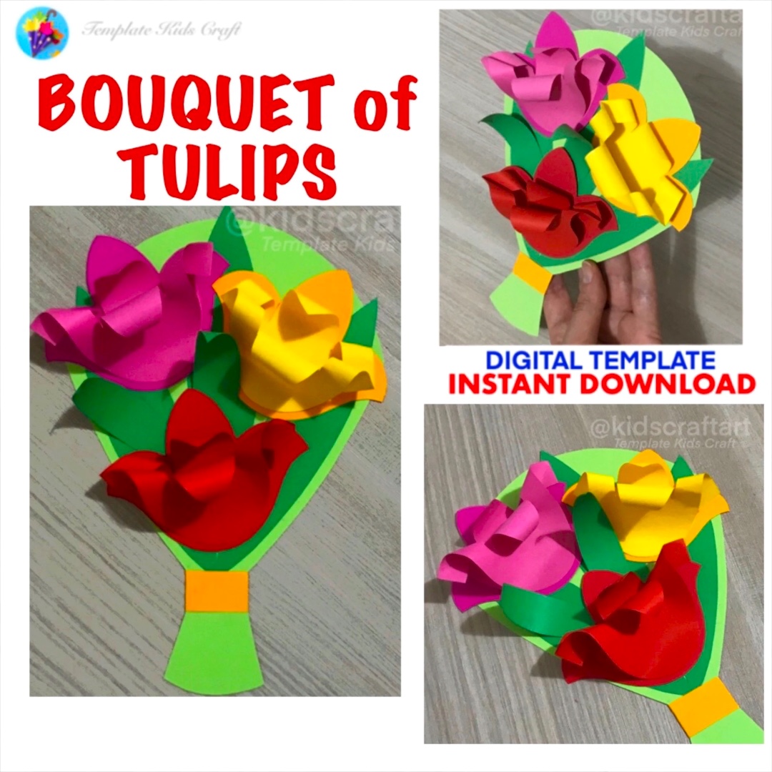 Mother’s Day Craft Flower Spring Bouquet Tulips Card for Mom March April May Art