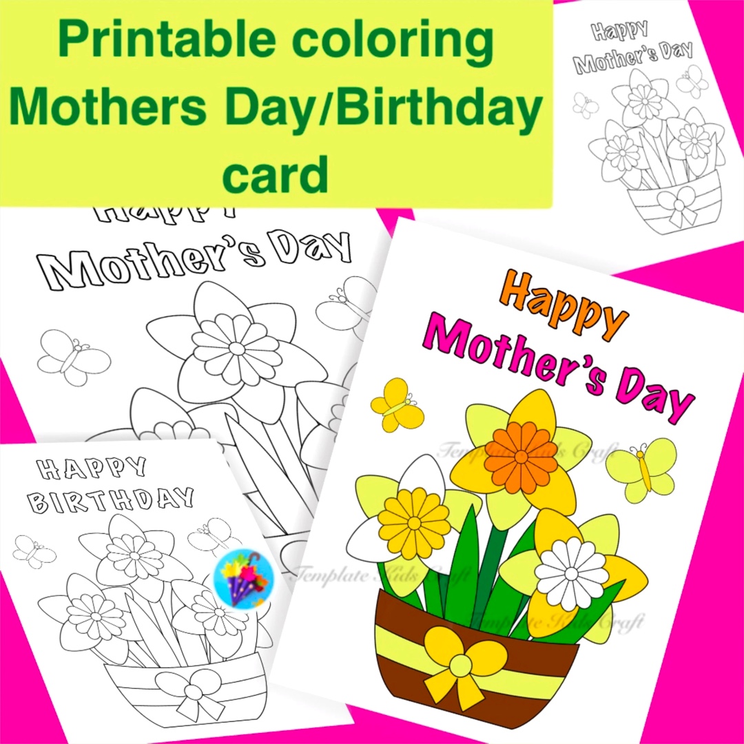Flower Happy Mother's Day Birthday Printable Greeting Coloring Card Spring