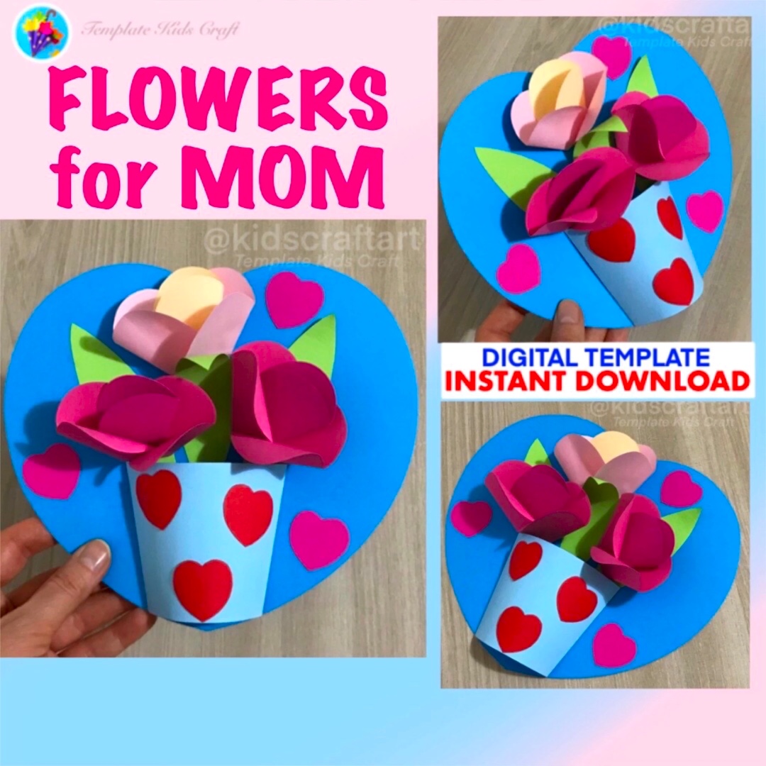 Flower Valentines Mothers Day Heart Craft February May Spring Crafts for Mom Art