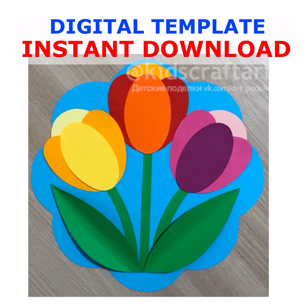 Tulips Craft Greetings Mothers day Card Spring Flower Crafts for Mom April May