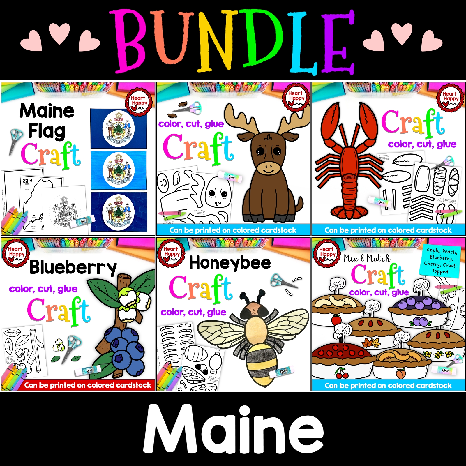 Maine State Symbols Craft BUNDLE