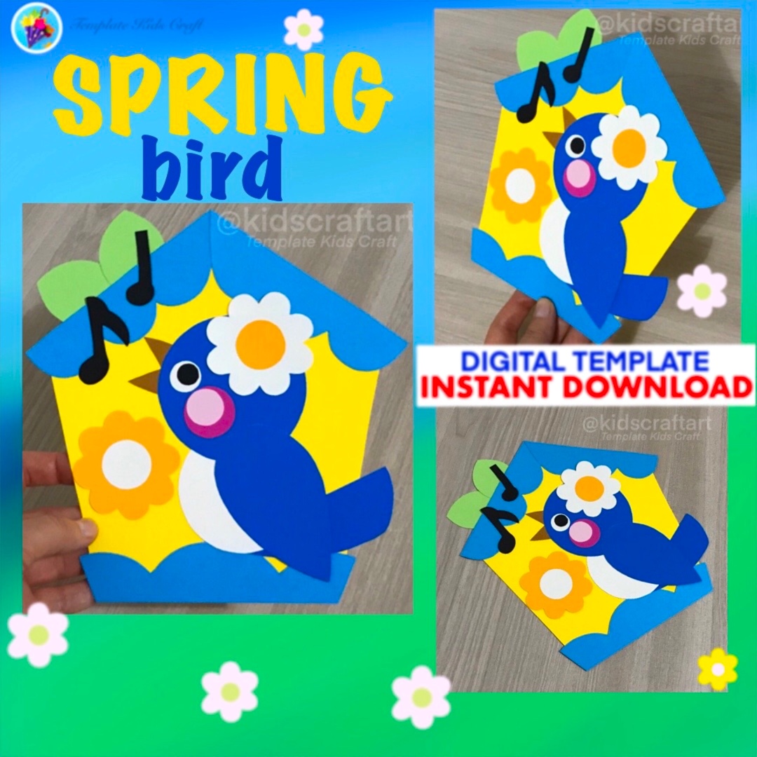 Spring Bird craft Kindergarten March April May Summer Birdhouse Bulletin Board