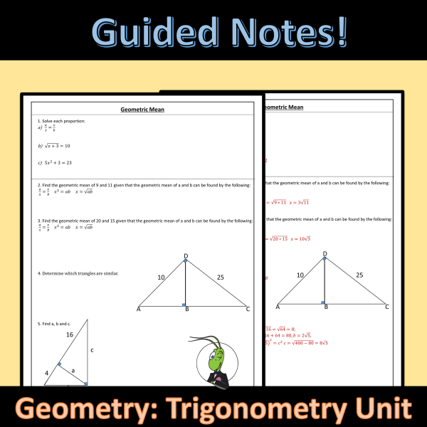 Geometric Mean Guided Notes for Geometry Right Triangles and ...