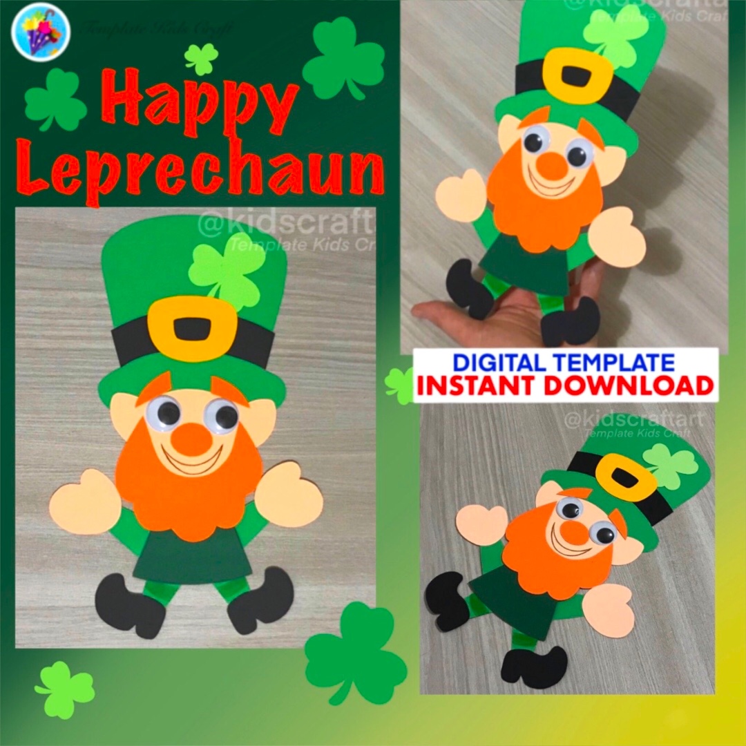 St Patrick’s Day Happy Leprechaun Craft Lucky Clover Patricks crafts Decor March