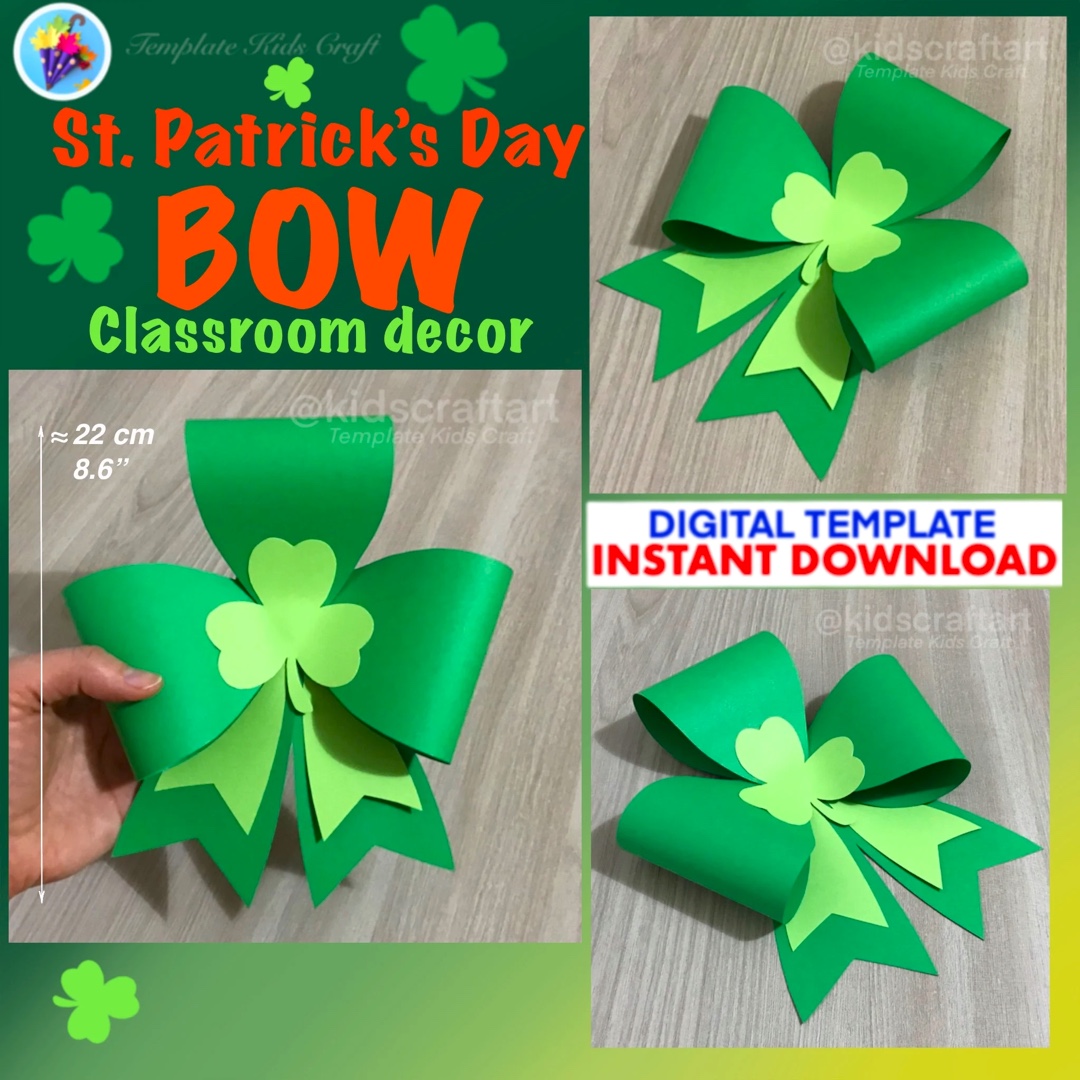 St Patrick’s Day Craft Spring Green Clover Shamrock Bow Decoration Crafts Board