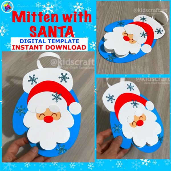Santa Mittens Christmas Mitten Santa Craft Bulletin Board Door Winter Decorations ...