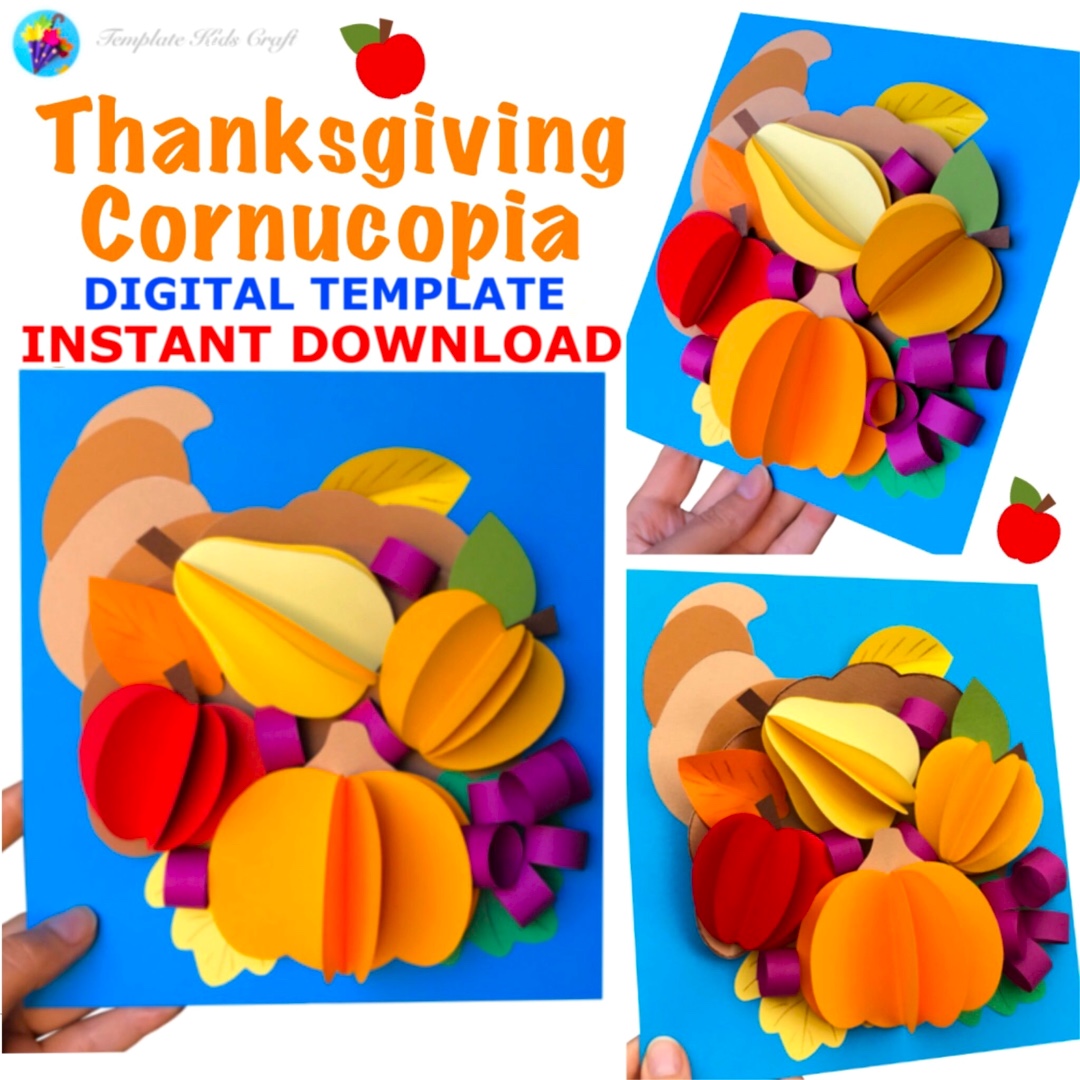 3D Thanksgiving Pumpkin Apple Cornucopia Craft Fall Autumn Crafts Fruit Decor