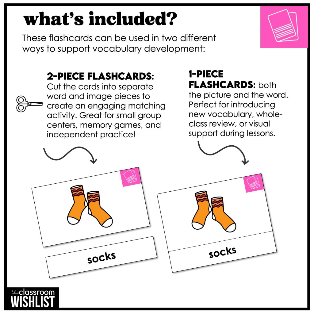 Clothes & Clothing Vocabulary English Flashcards ESL ELL Young Learners ...