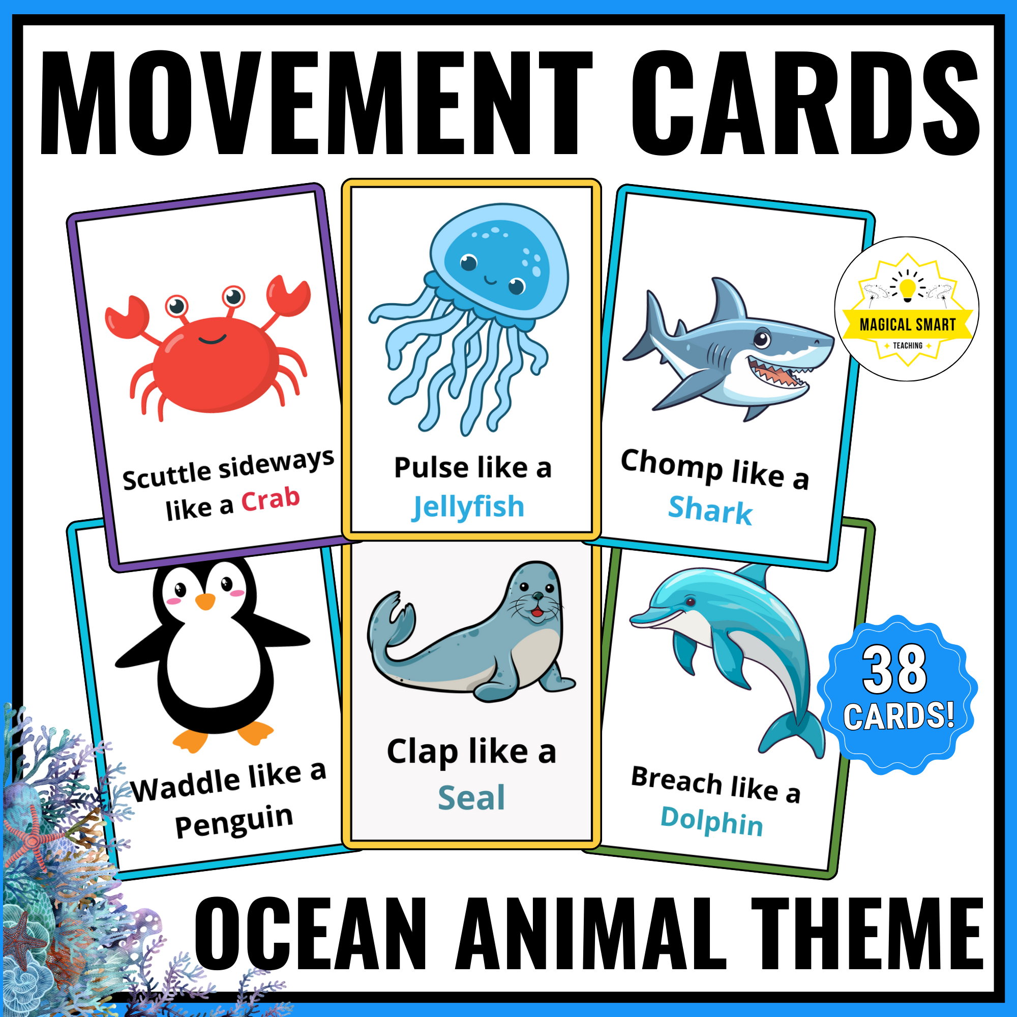 Ocean Animal Movement Cards / Brain Break - Gross Motor Skill Activity