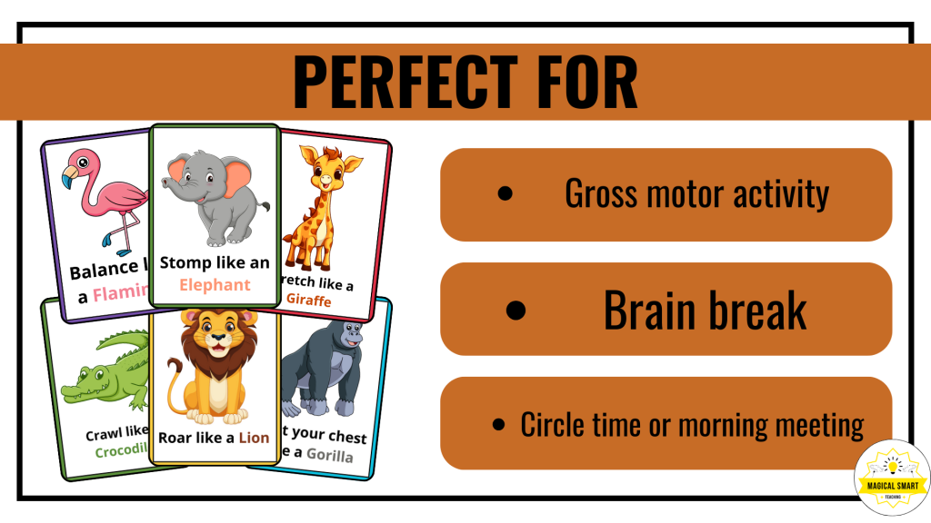 Zoo Animals Movement Cards / Brain Break - Gross Motor Skill Transition ...