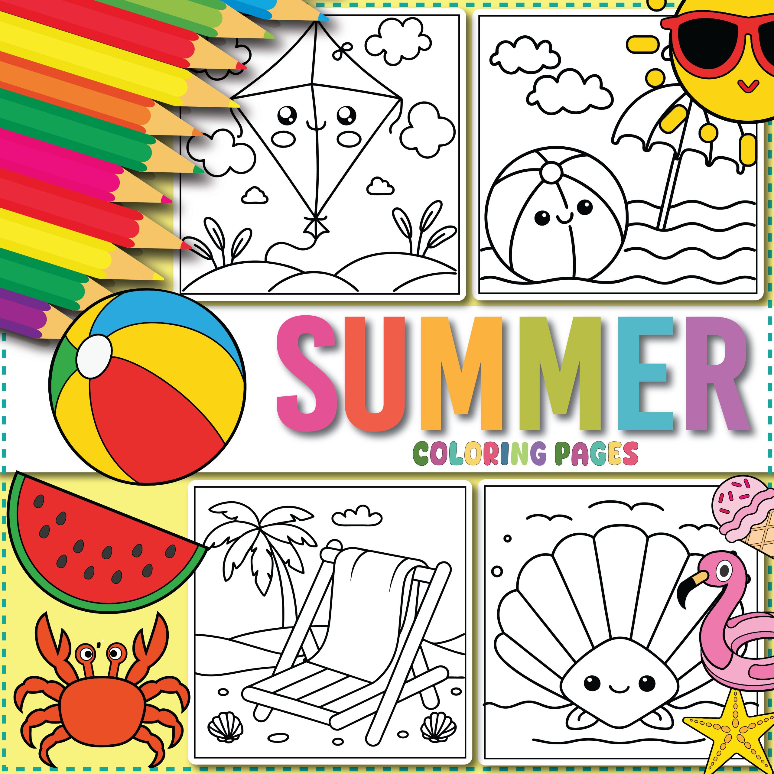 Cute 133 Bold & Easy Printable Summer Coloring Pages Gift For Kids, Adorable Coloring Sheets Summer