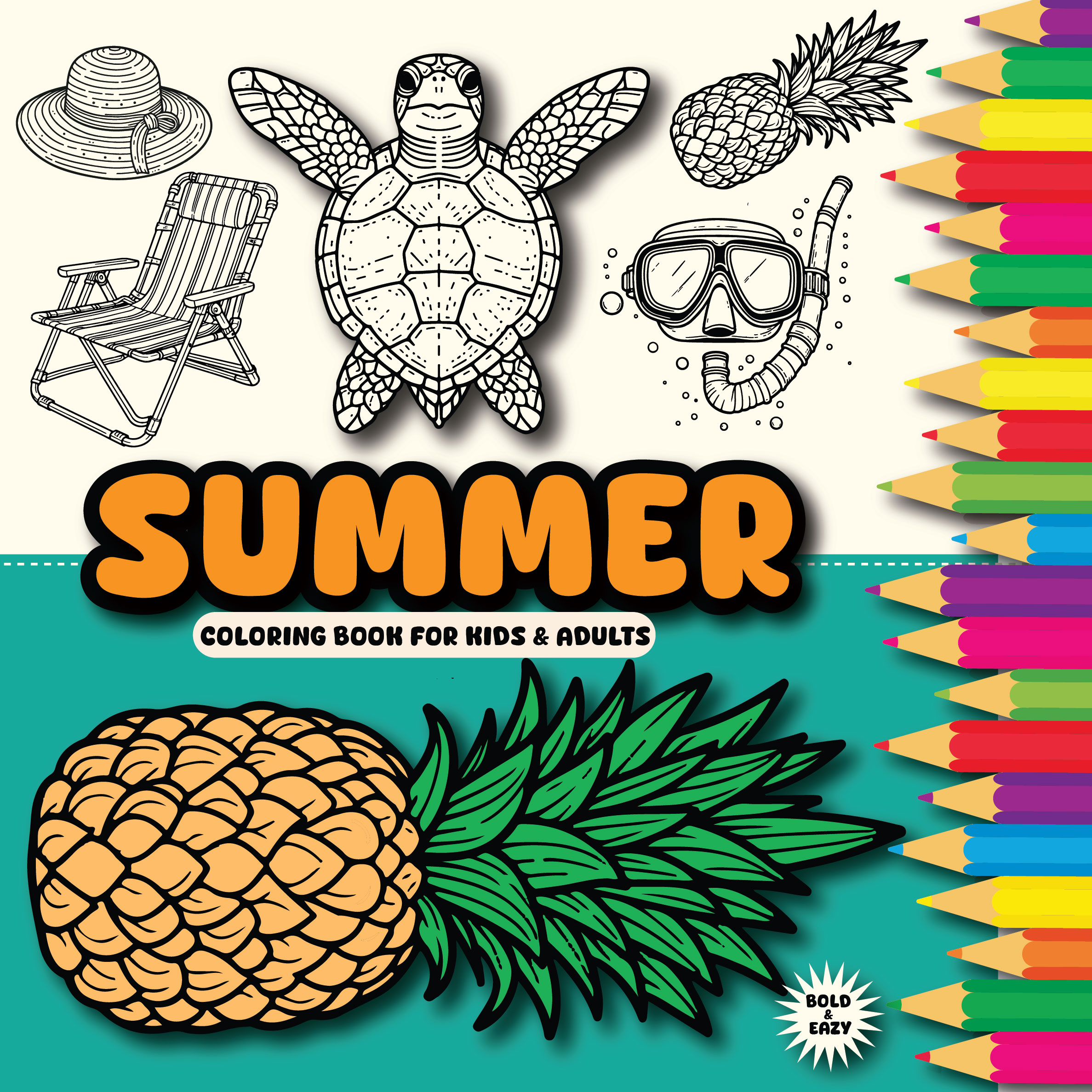 25 Fun Summer Coloring Pages For Kids & Adults, for Relaxation And Stress Relief | Beach Activity