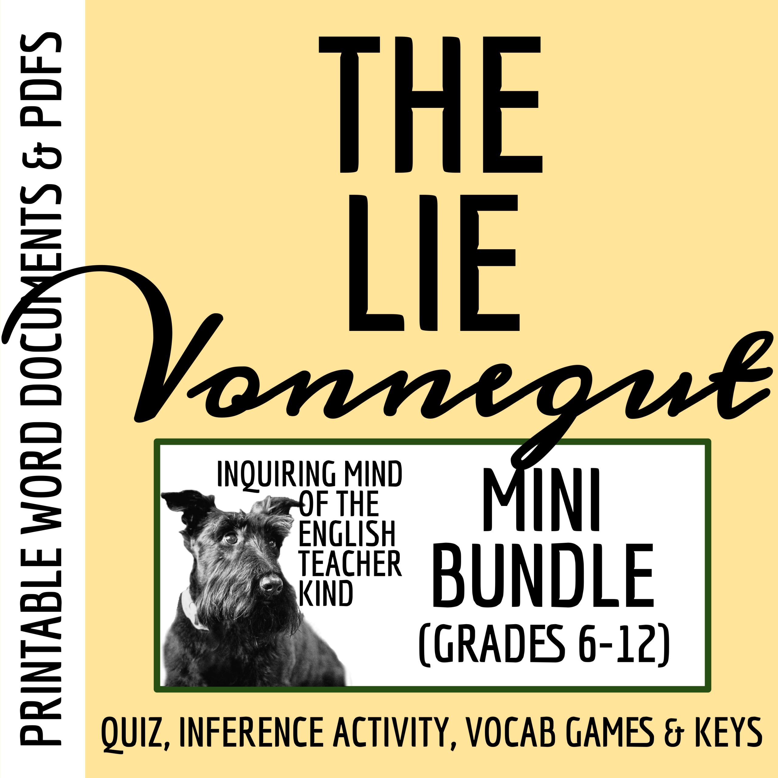 "The Lie" by Kurt Vonnegut Quiz, Analysis Worksheet, and Vocabulary Activities (Bundle)