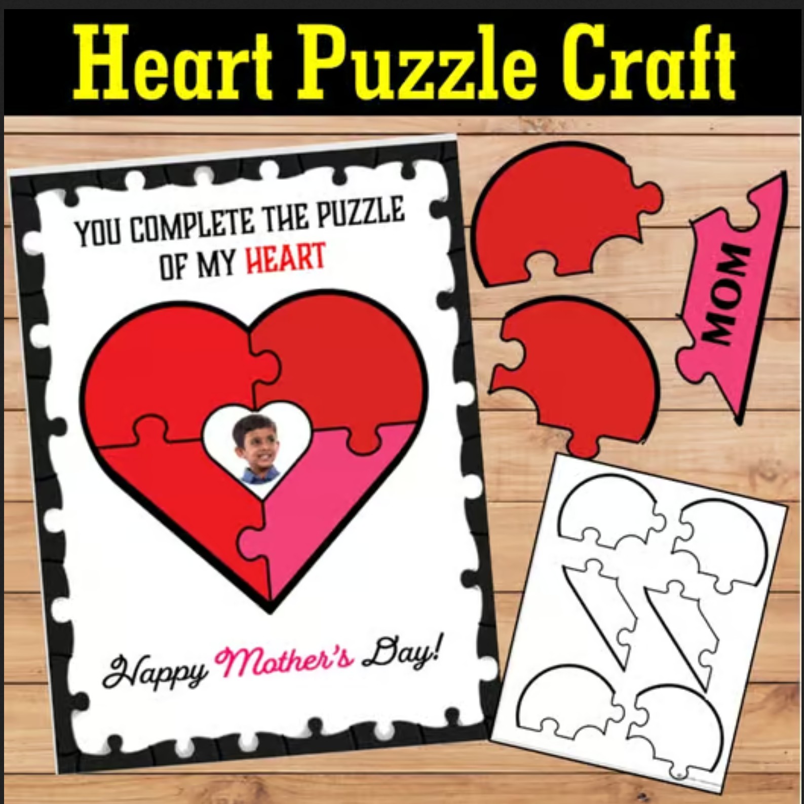 Mother's Day Heart Puzzle Craft Activities, DIY Mothers Day Card, gift