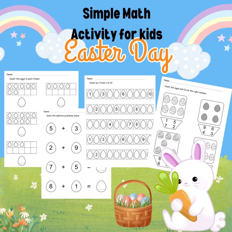 Easter Day Math Activity Worksheet For Kids Fun Simple Math/Egg Hunt ...