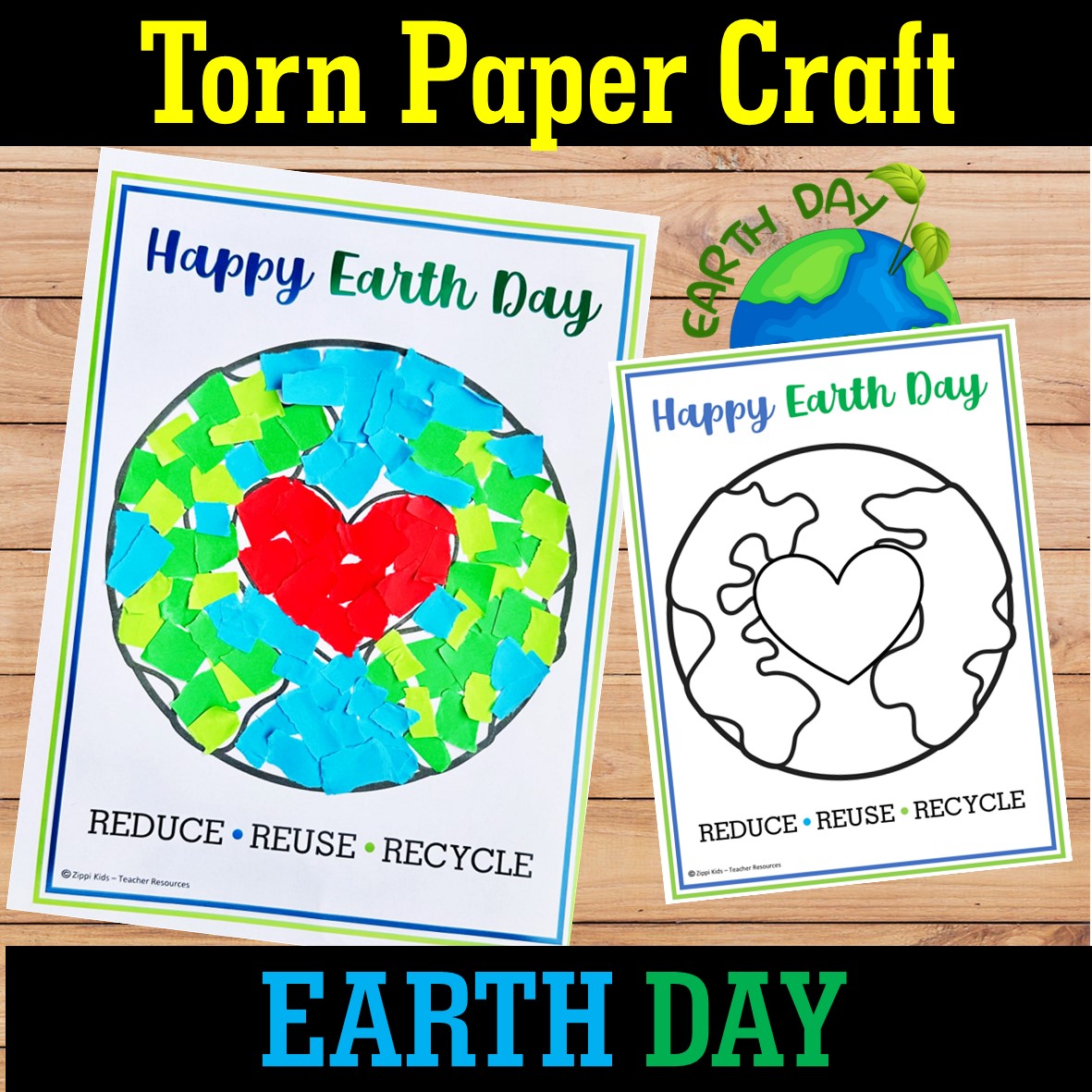 Earth Day Activities, Torn Paper Craft Template, April Fine Motor Activity