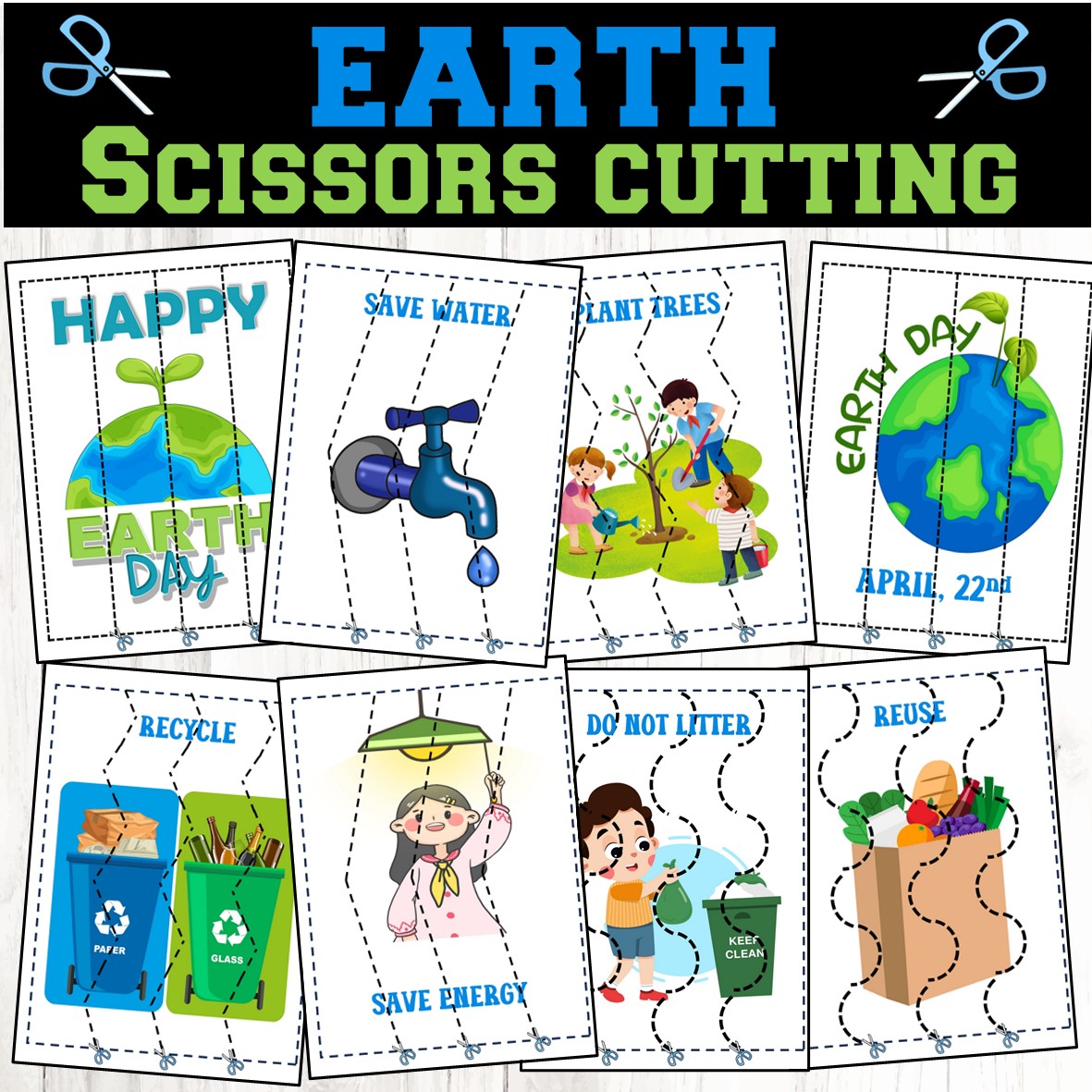 Earth Day activities, fine motor center, Scissor Cutting Practice, April