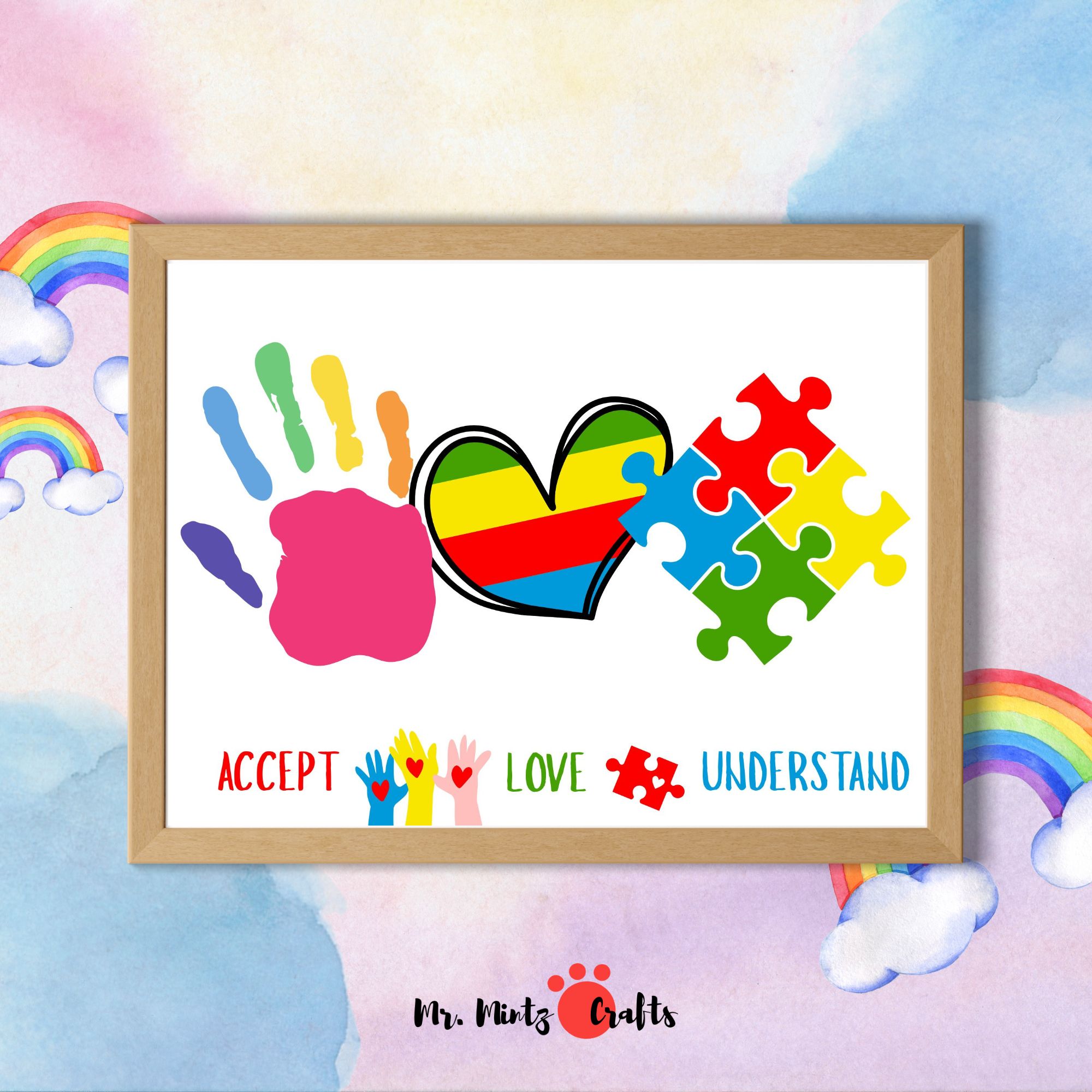 Autism Awareness Handprint Craft | Accept Love Understand Printable for Kids