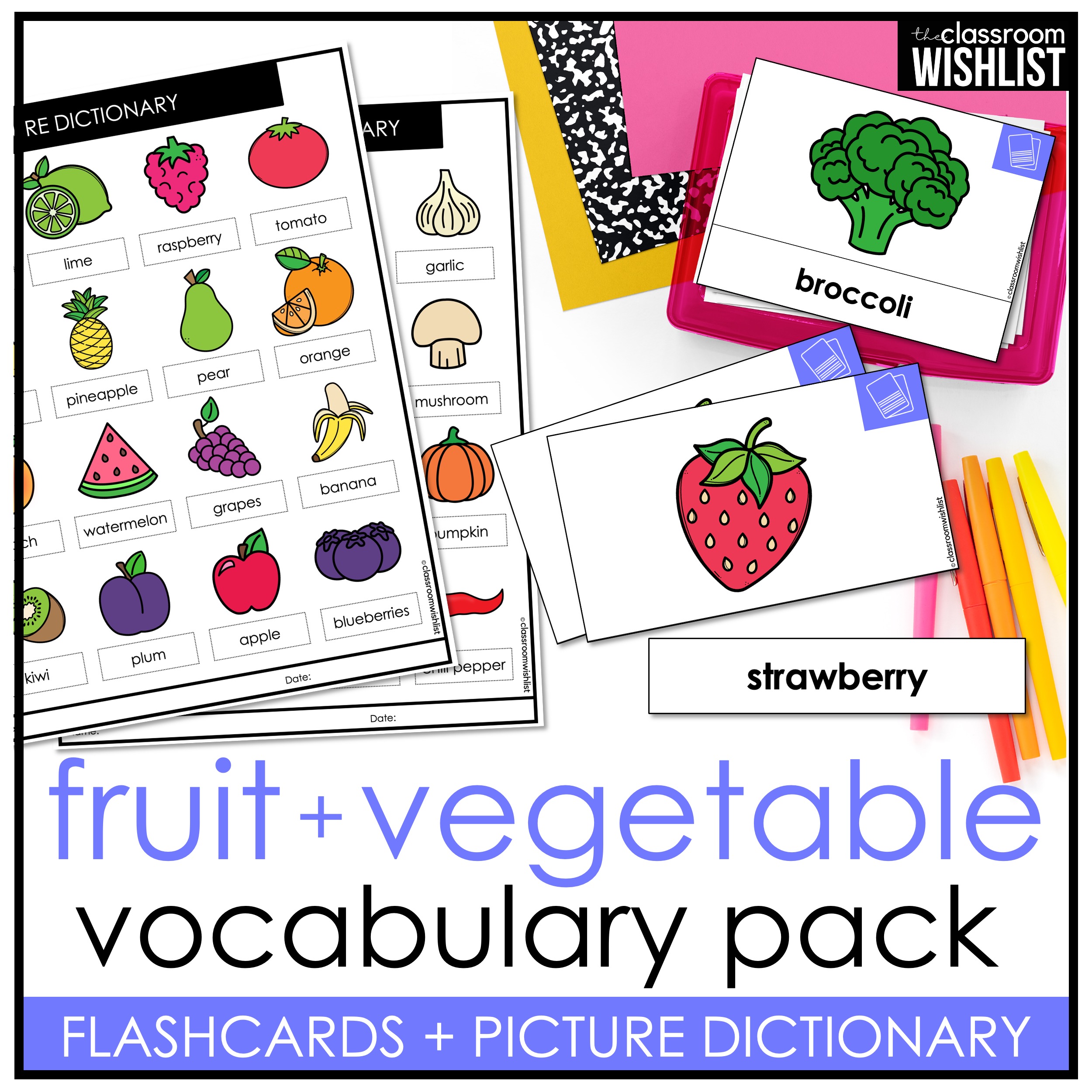 Fruit & Vegetable Vocabulary Pack: Flashcards & Picture Dictionary ESL / ELL