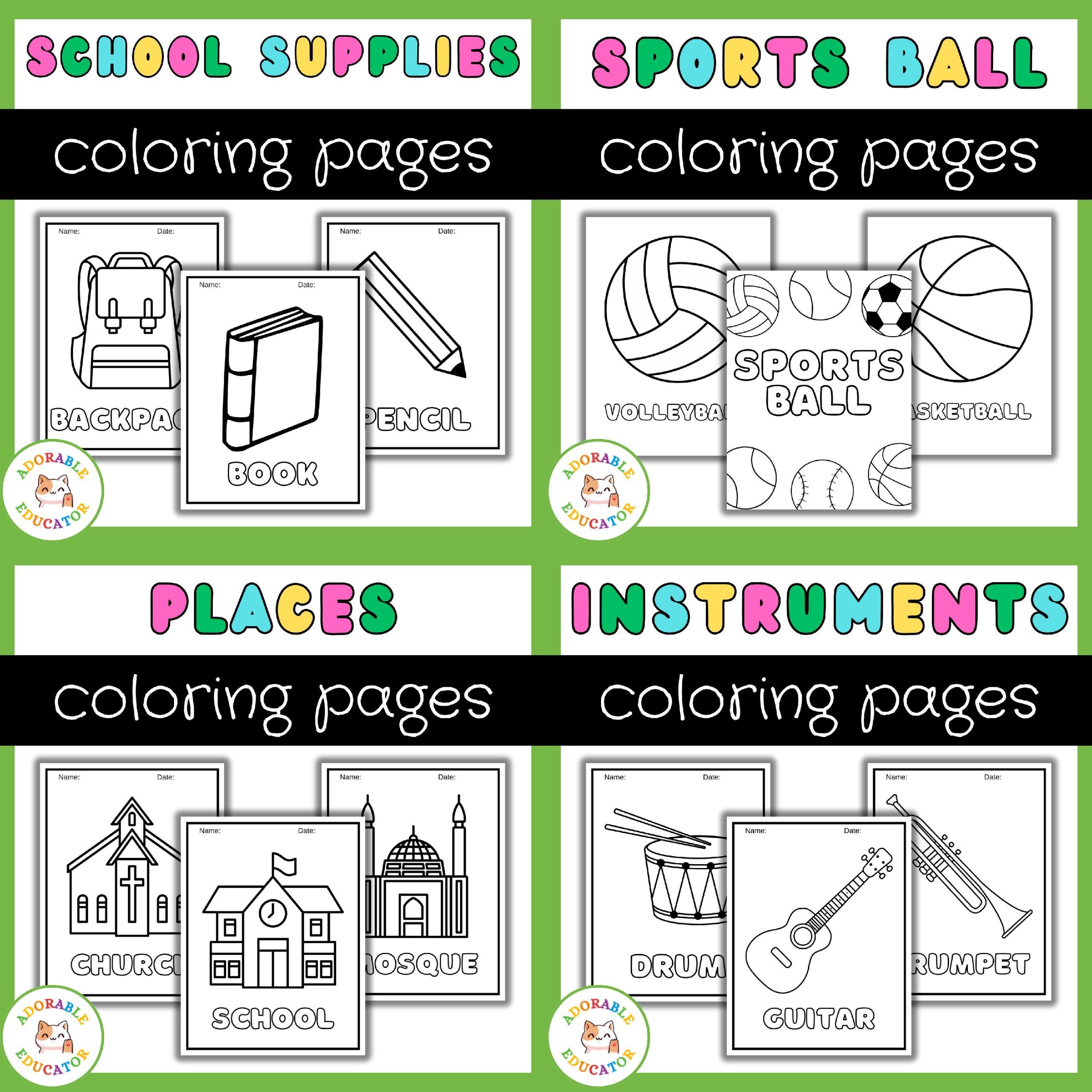 Educational Coloring Sheets Bundle Back to School & End of Year Coloring Pages
