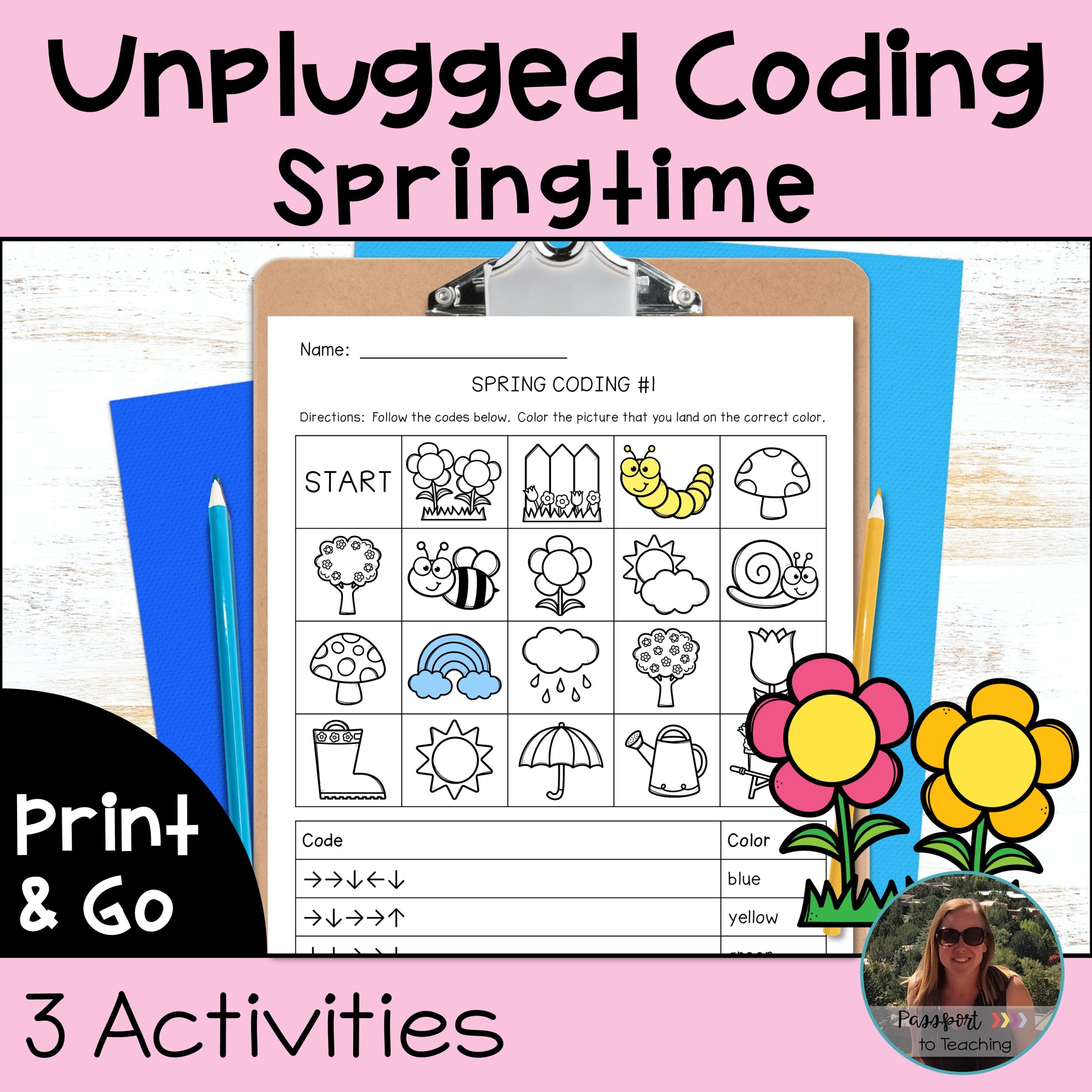 Coding Unplugged - Directional Coding - No Prep - Spring Theme