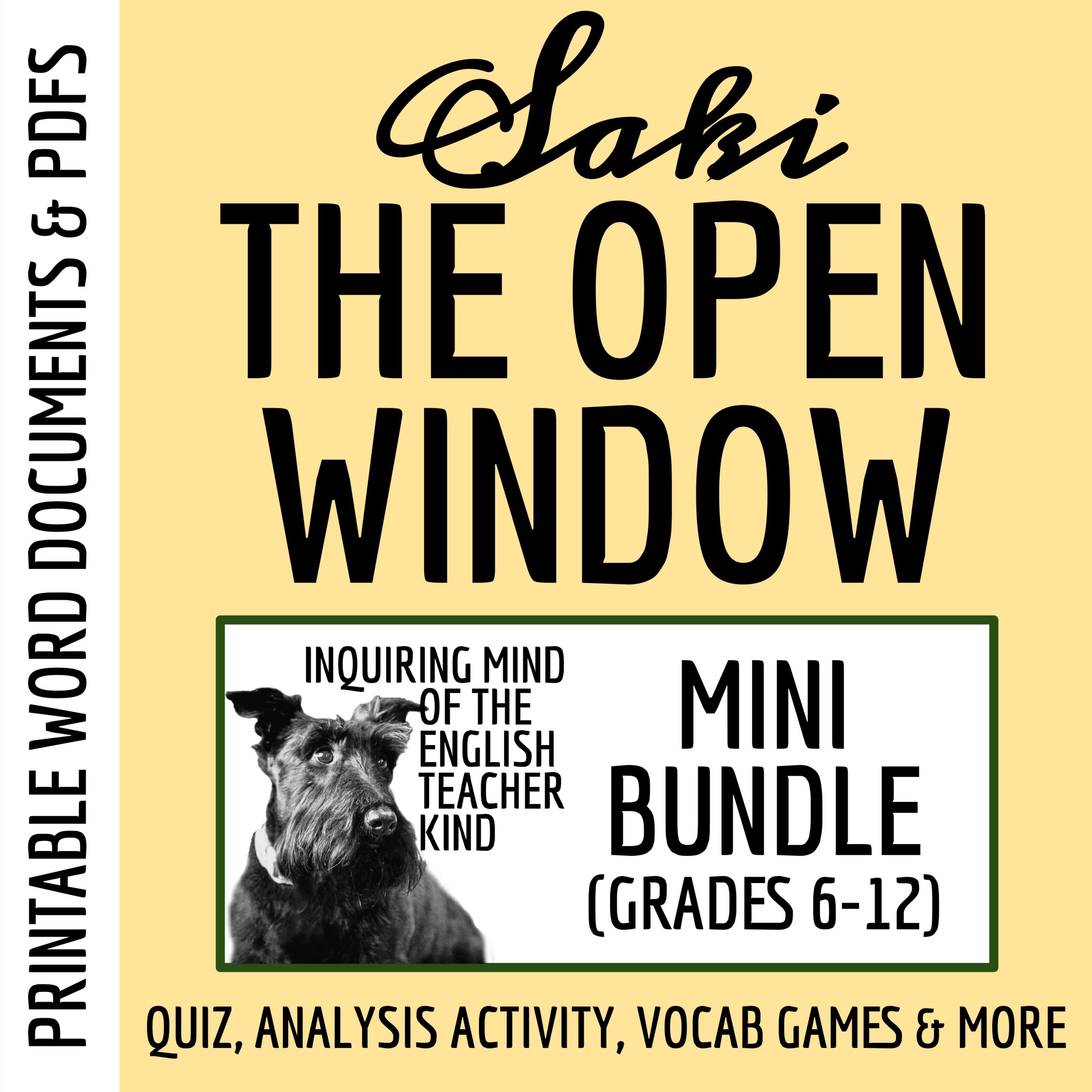 "The Open Window" by Saki Quiz, Close Reading Worksheet, and Vocabulary Games (Bundle)