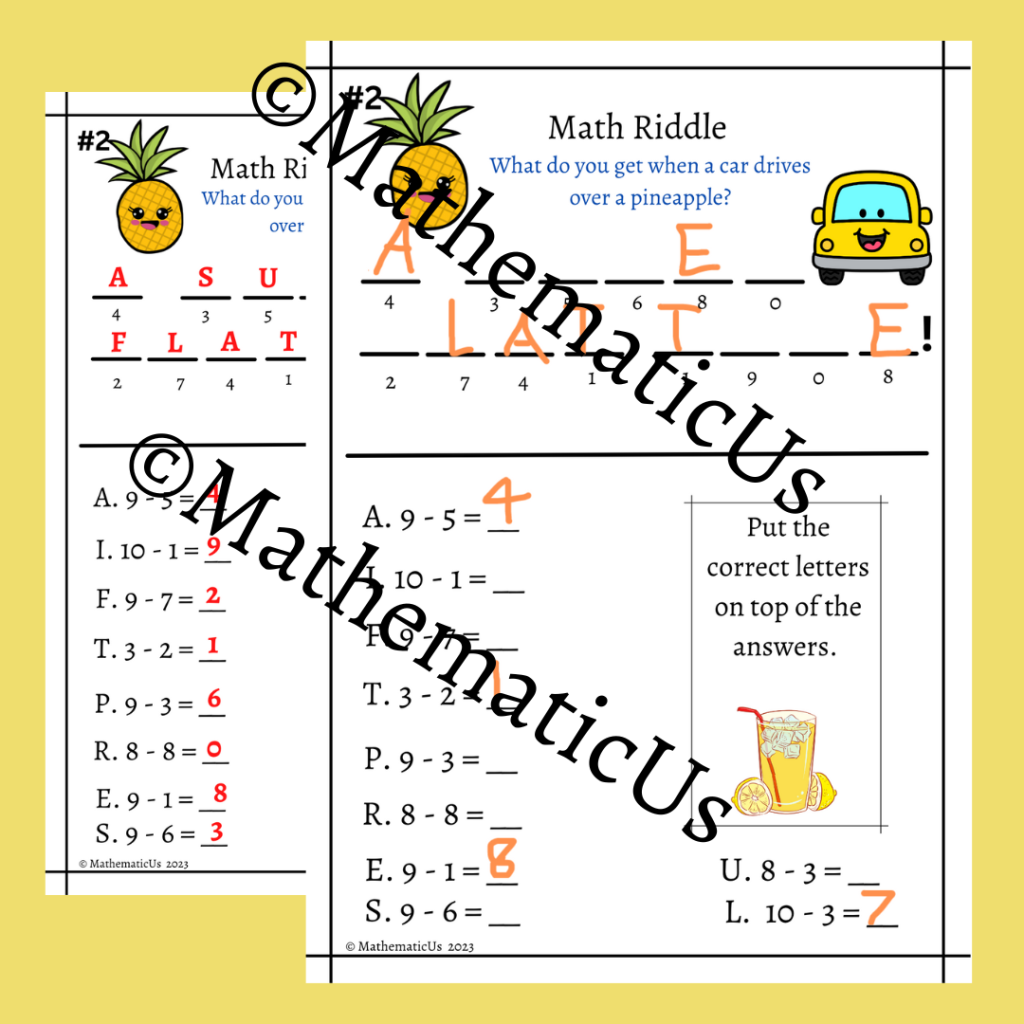 Addition and subtraction up to 10 Riddles - Made By Teachers