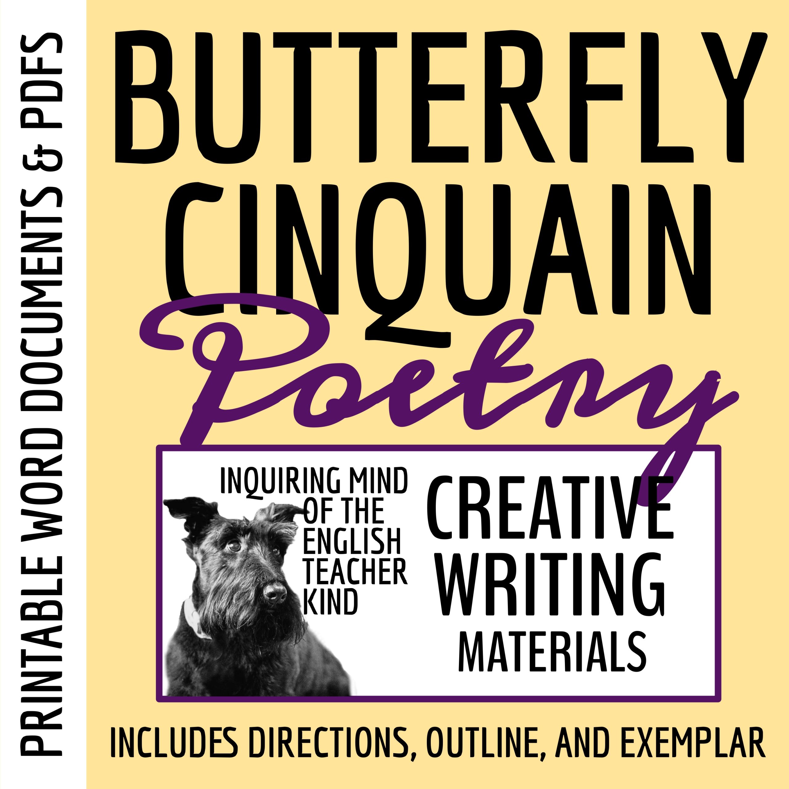 Butterfly Cinquain Poem Template for High School Creative Writing