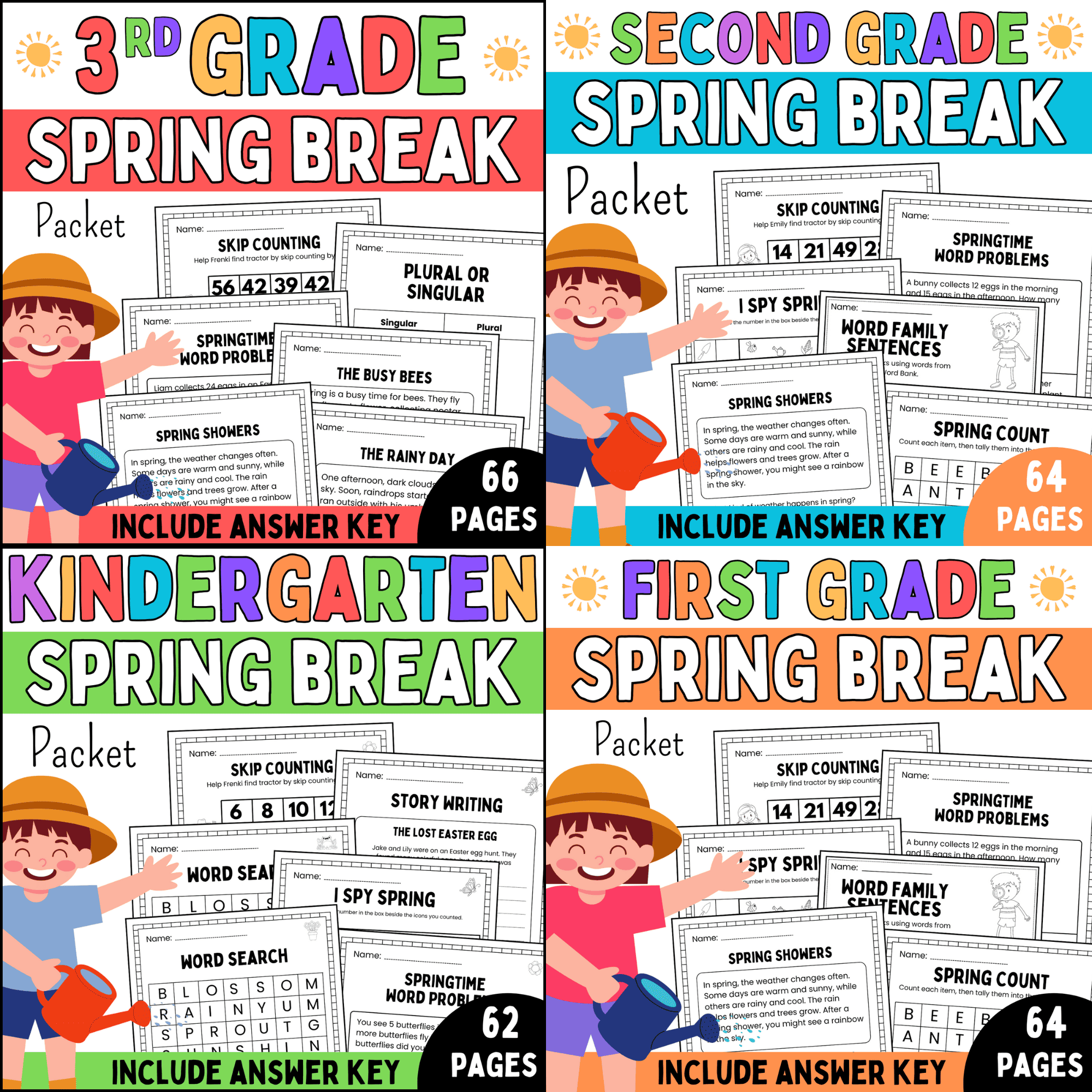 Spring break packet Bundle | March reading passage, grammar, math activities