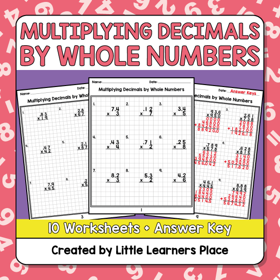 Multiplying Decimals by Whole Numbers (3 Digit & 2 Digit) Graph Paper Worksheets